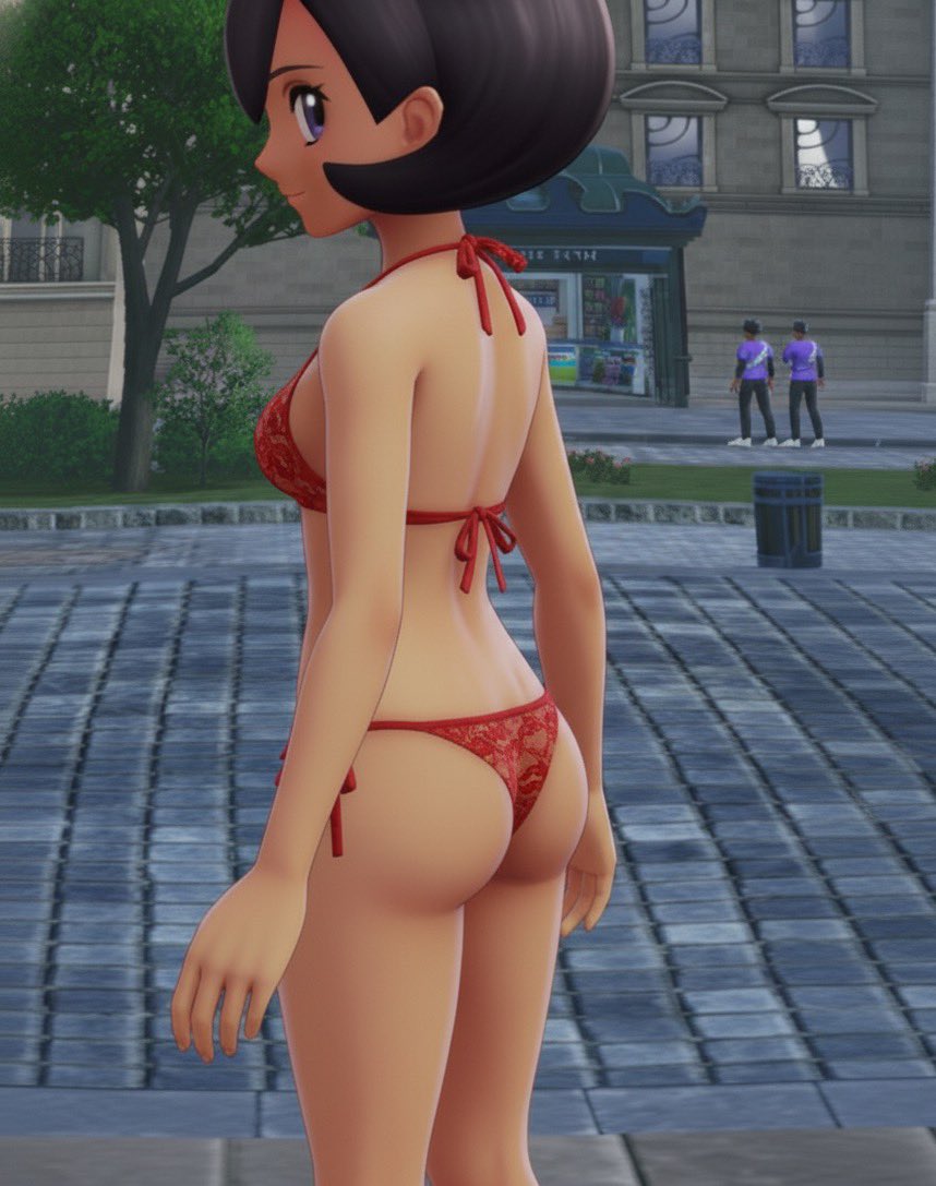 1female, 1girls, ai assisted, ai edit, ass, back, back view, bikini, black hair, bra, breasts, brown skin, edit, edited, emma (pokemon legends: z-a), emma (pokemon), female, game freak, matiere (pokemon legends: z-a), matiere (pokemon), mmauro, nintendo, panties, pokemon, pokemon legends: z-a, public, purple eyes, short hair, sideboob, small breasts, tagme, tomboyish, underwear