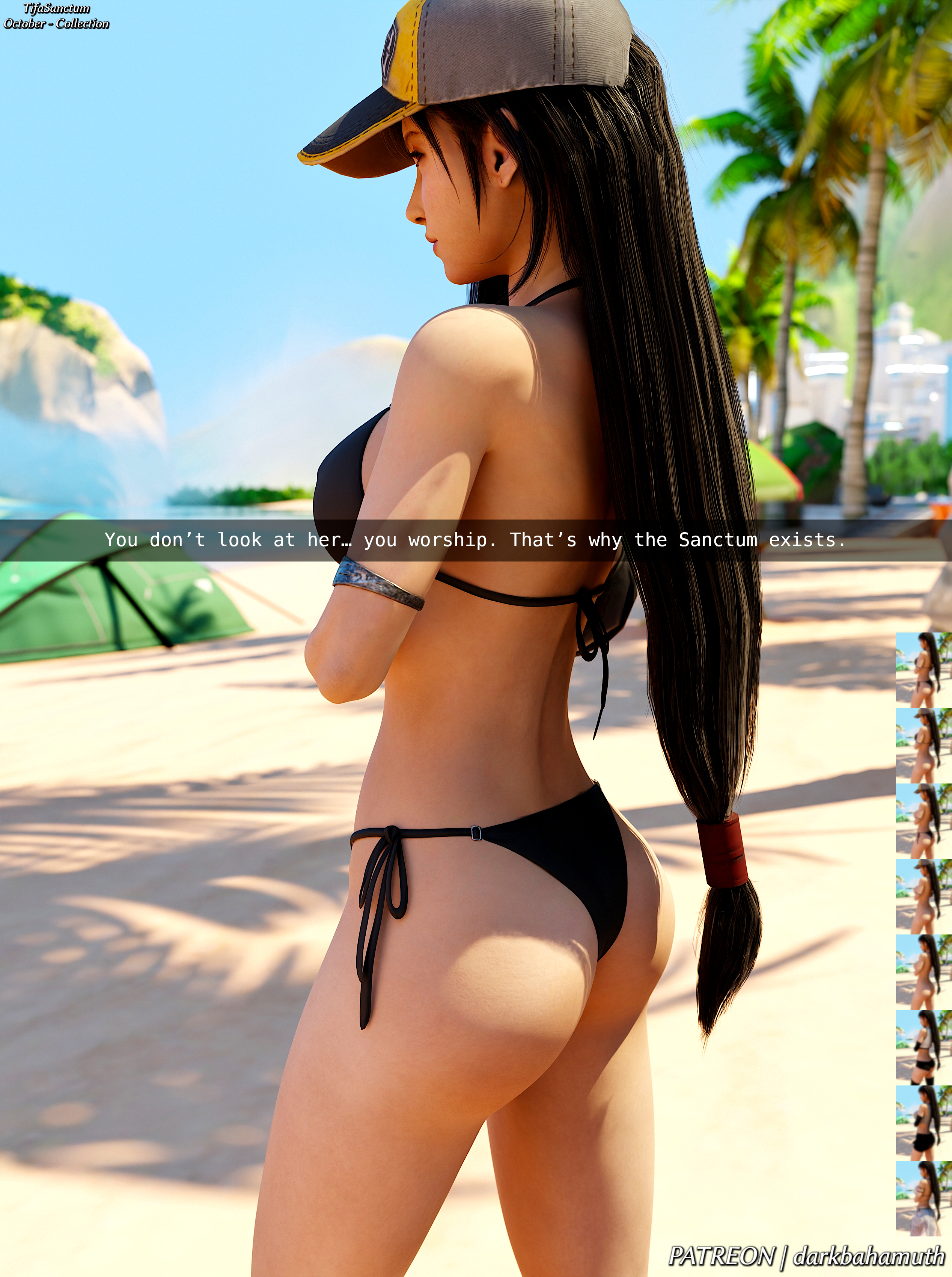 3d, 3d (artwork), ass, beach, bikini, darkbahamuth, female, final fantasy, final fantasy vii, fit, fit female, fitness, pinup, sfw, slender waist, tifa lockhart
