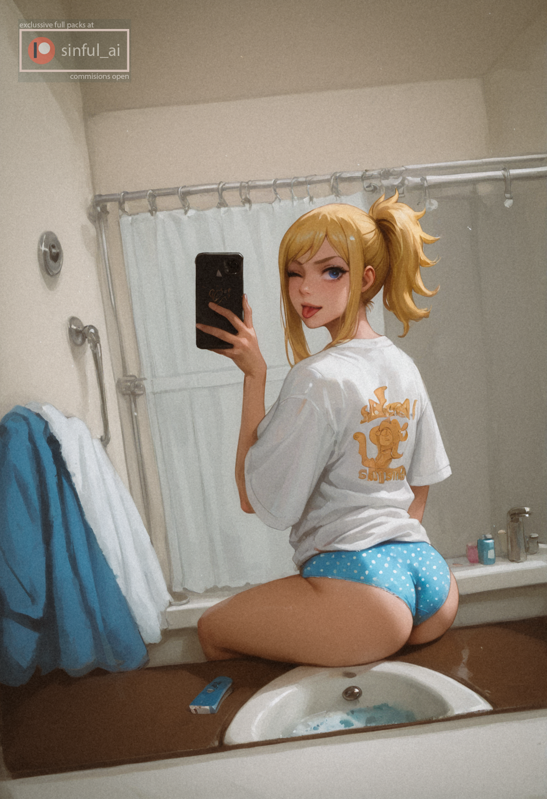 1girls, ai generated, aisinful, ass, big ass, big breasts, big butt, blonde hair, breasts, fairy tail, female, female only, hi res, large breasts, lucy heartfilia, medium breasts, ponytail, selfie, solo, thick thighs, thighs, wide hips