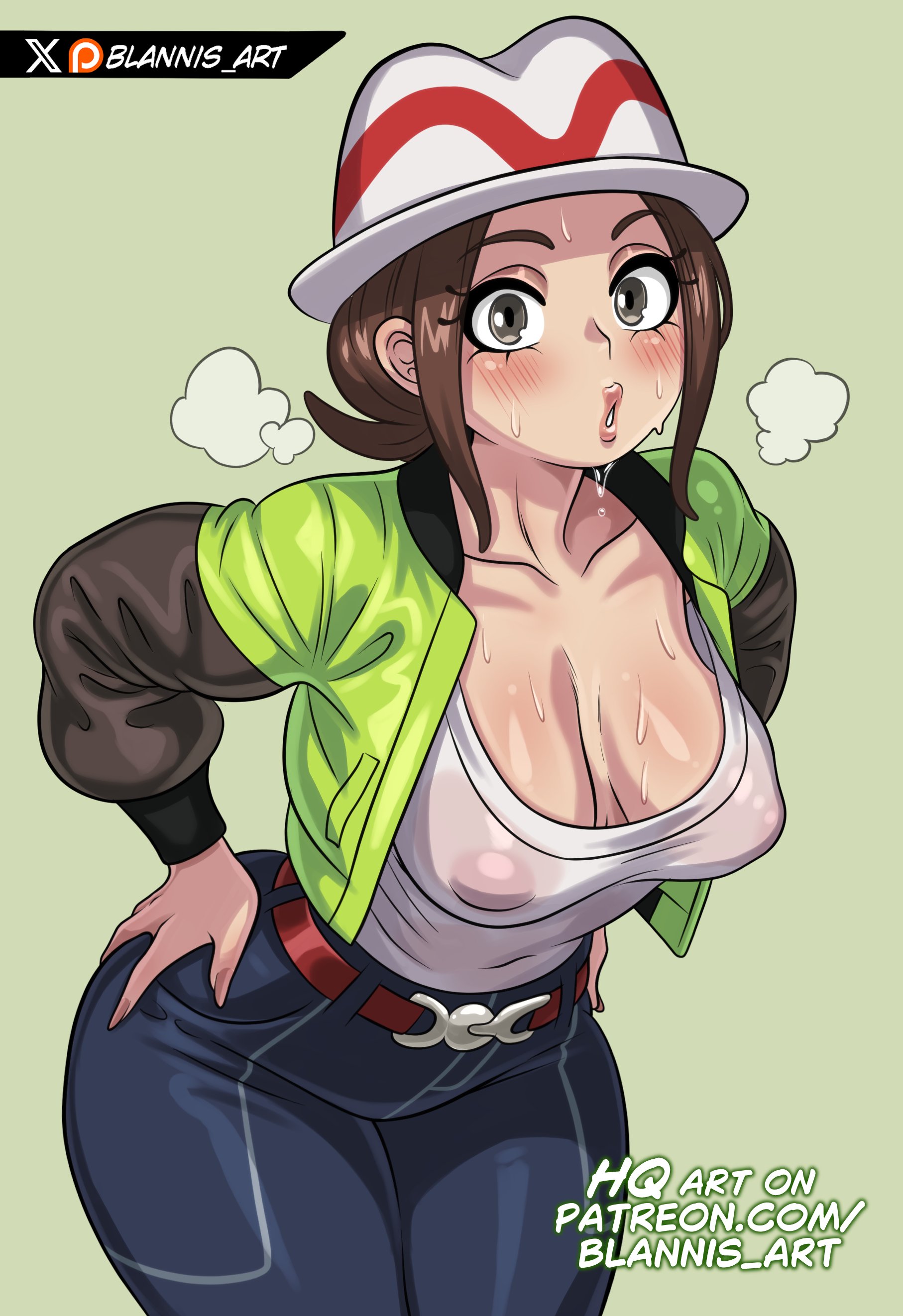 1girls, blannis art, breasts, cleavage, female, female focus, female only, game freak, harmony (pokemon), light skin, light-skinned female, looking at viewer, medium breasts, nintendo, pokemon, pokemon legends: z-a, seika (pokemon), solo, thick thighs, thighs, wide hips
