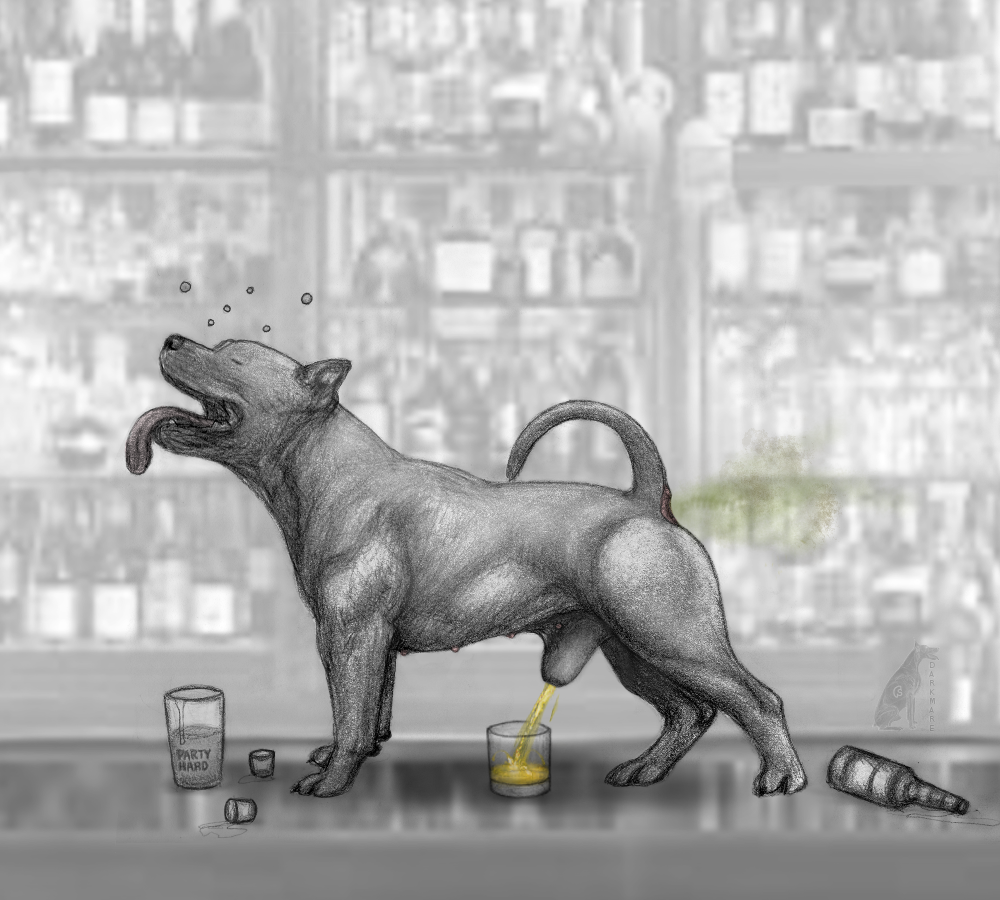 animal_genitalia anus bar canine canine closed_eyes darkmare drunk fart feral male mammal muscular nipples peeing pitbull raised_tail sheath tongue tongue_out urine