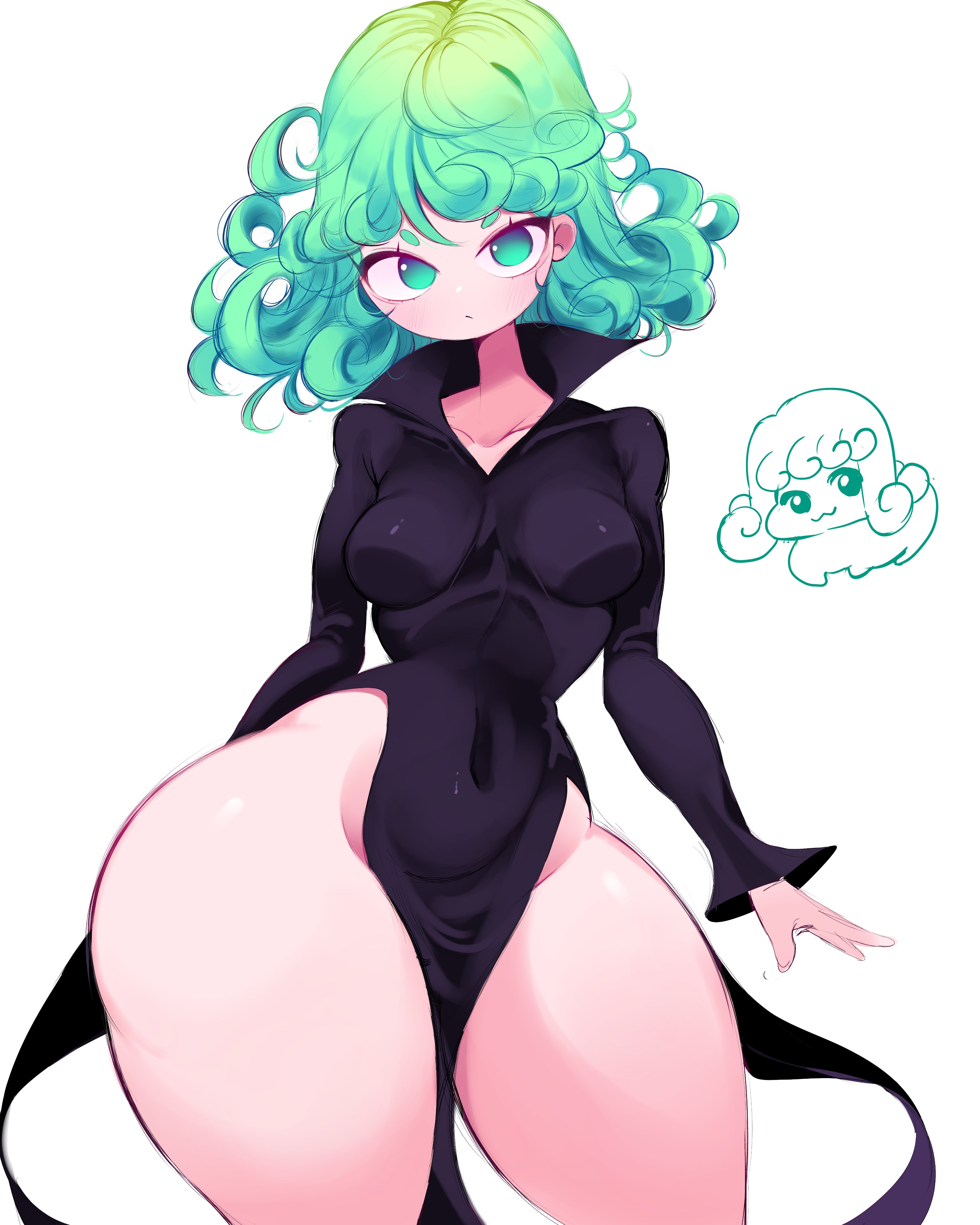 1girls, 2026, bare legs, bare thighs, big thighs, breasts, clothed, clothing, color, colored, female, female only, green eyes, green hair, hair, hi res, huge thighs, legs, looking at viewer, one-punch man, reinsleif, rox hoxten, simple background, tatsumaki, thick ass, thick thighs, thighs, white background, white skin, white skinned female