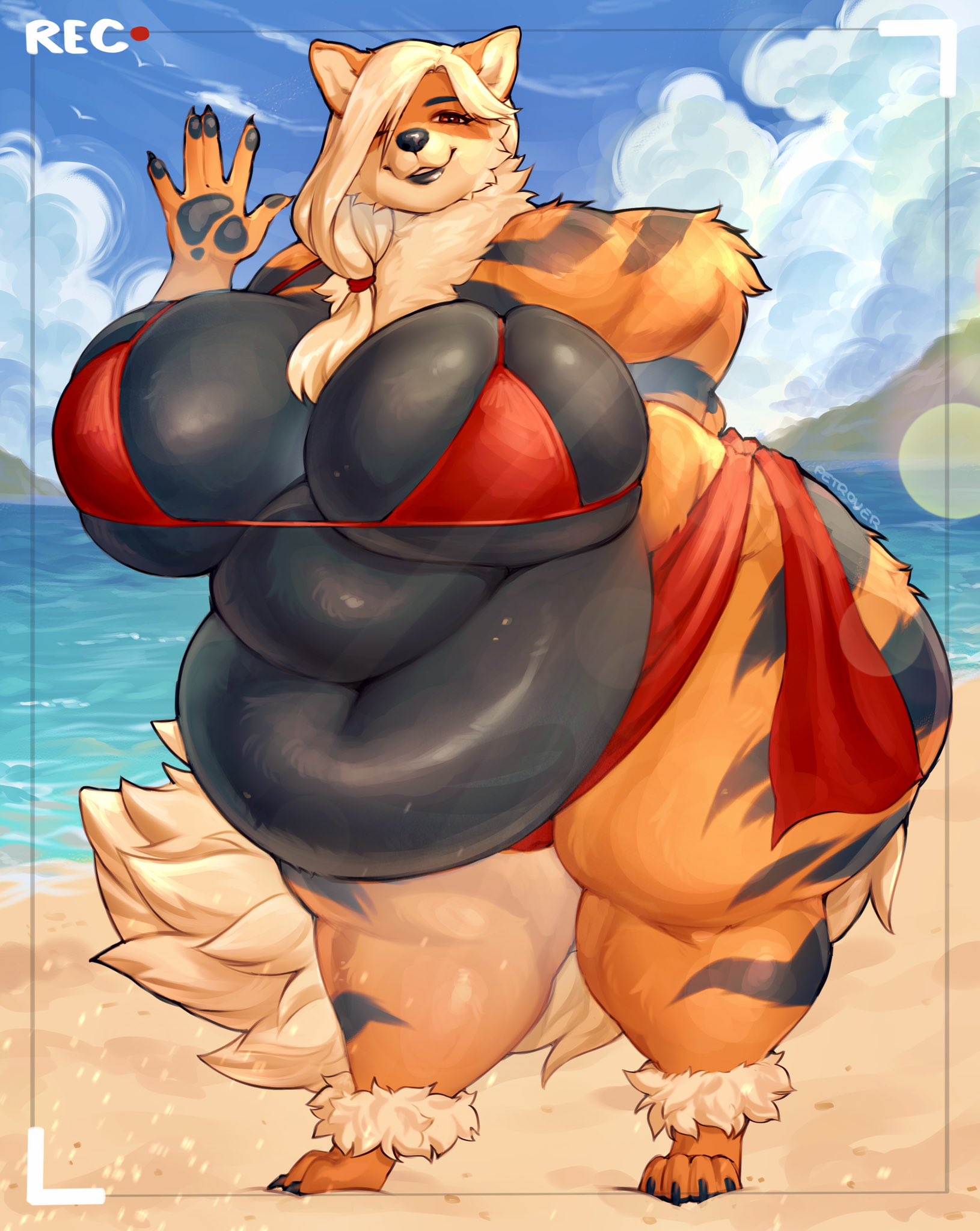 1girls, anthro, big belly, big breasts, chubby, chubby anthro, chubby female, curvy, curvy female, huge breasts, petroverr, thick thighs, voluptuous, voluptuous female, waving, waving at viewer