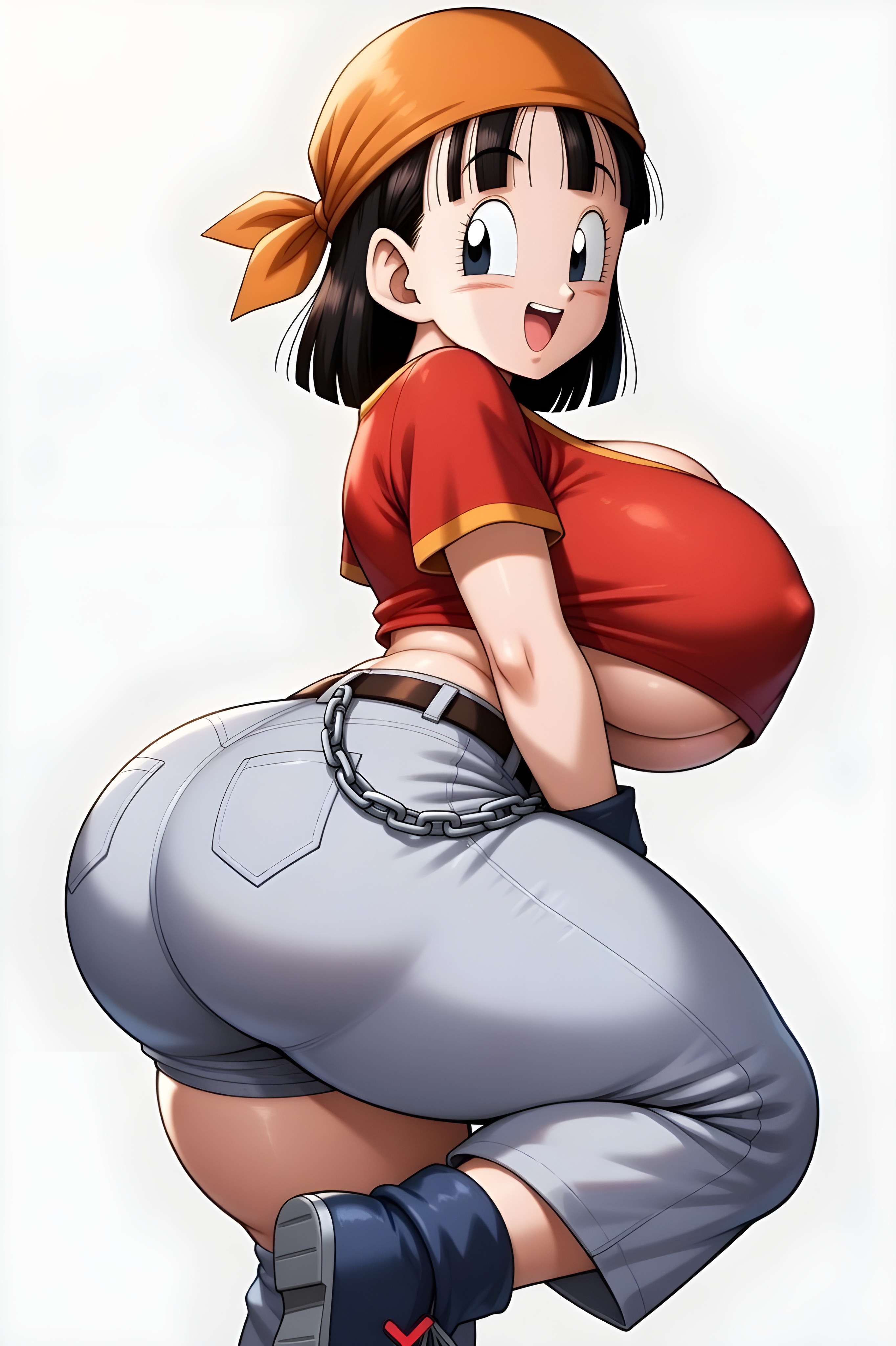 1girls, aged up, ai generated, ass, big ass, big breasts, big butt, brasil louco, bubble ass, bubble butt, curvaceous, curvy, curvy body, curvy female, curvy figure, dragon ball, dragon ball gt, dragon ball super, dragon ball z, dumptruck ass, fat ass, female, female focus, female only, full body, fully clothed, huge ass, huge breasts, jeans, looking at viewer, looking back, pan (dragon ball), seducing, seducing viewer, seductive, seductive look, seductive pose, seductive smile, sexy, sexy body, sexy pose, shortstack, shueisha, simple background, solo, solo female, solo focus, tagme, thick thighs, thighs, toei animation, voluptuous, white background, wide hips