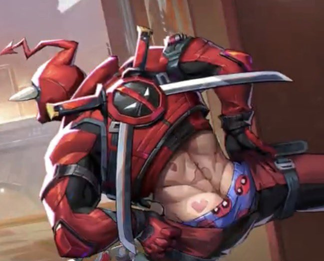 1boy, ass, bara, big ass, briefs, butt, butt crack, deadpool, deadpool (marvel rivals), heart, heart symbol, lowres, male, male only, marvel, marvel rivals, muscular, muscular male, official art, solo, source request, underwear