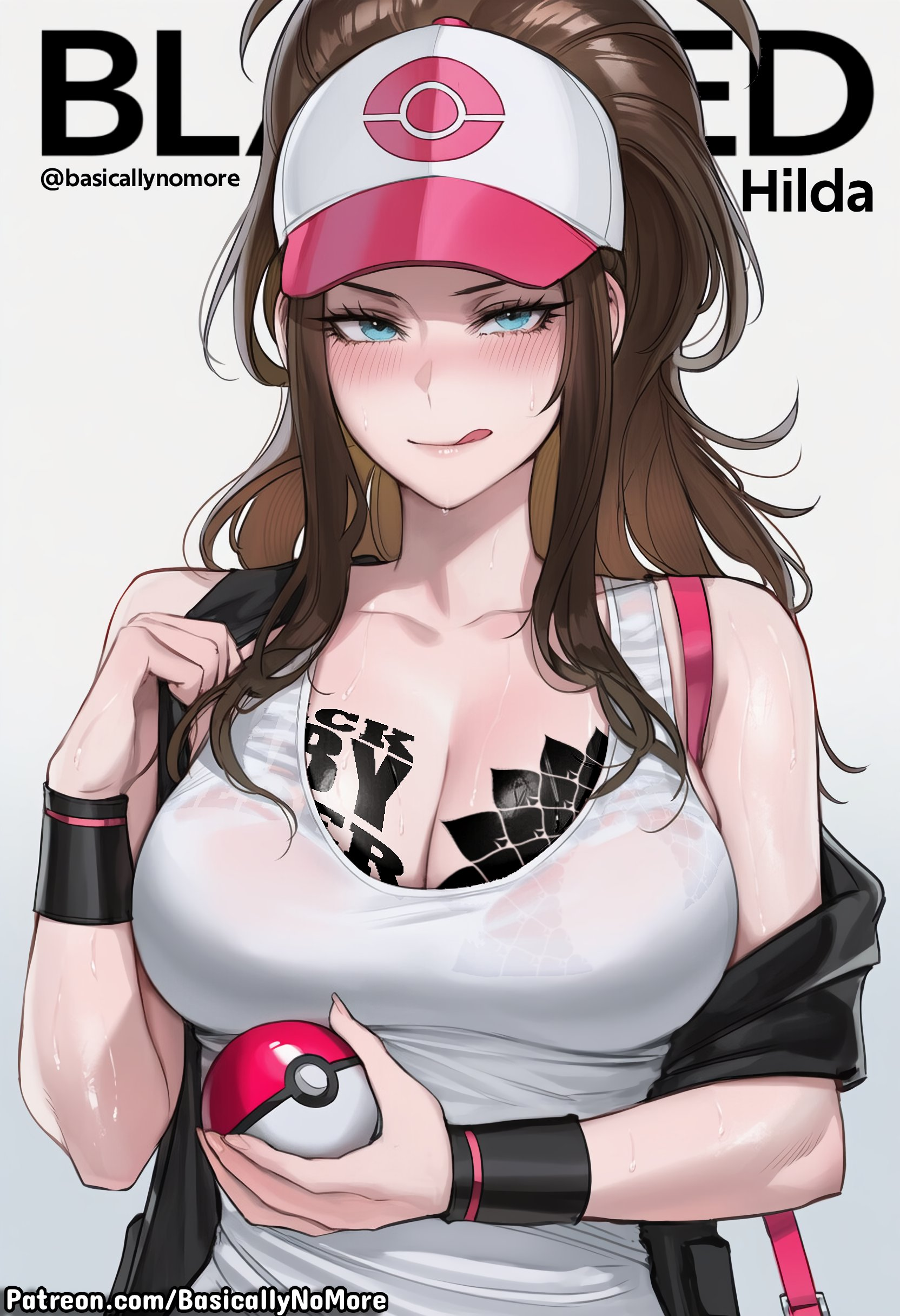 1girl, ai generated, anime, basicallynomore, blacked, female, female only, hilda (pokemon), looking at viewer, pokemon, pubic tattoo, qos, qos tattoo, queen of spades, queen of spades symbol, queen of spades tattoo, tattoo, tattoos, white skin