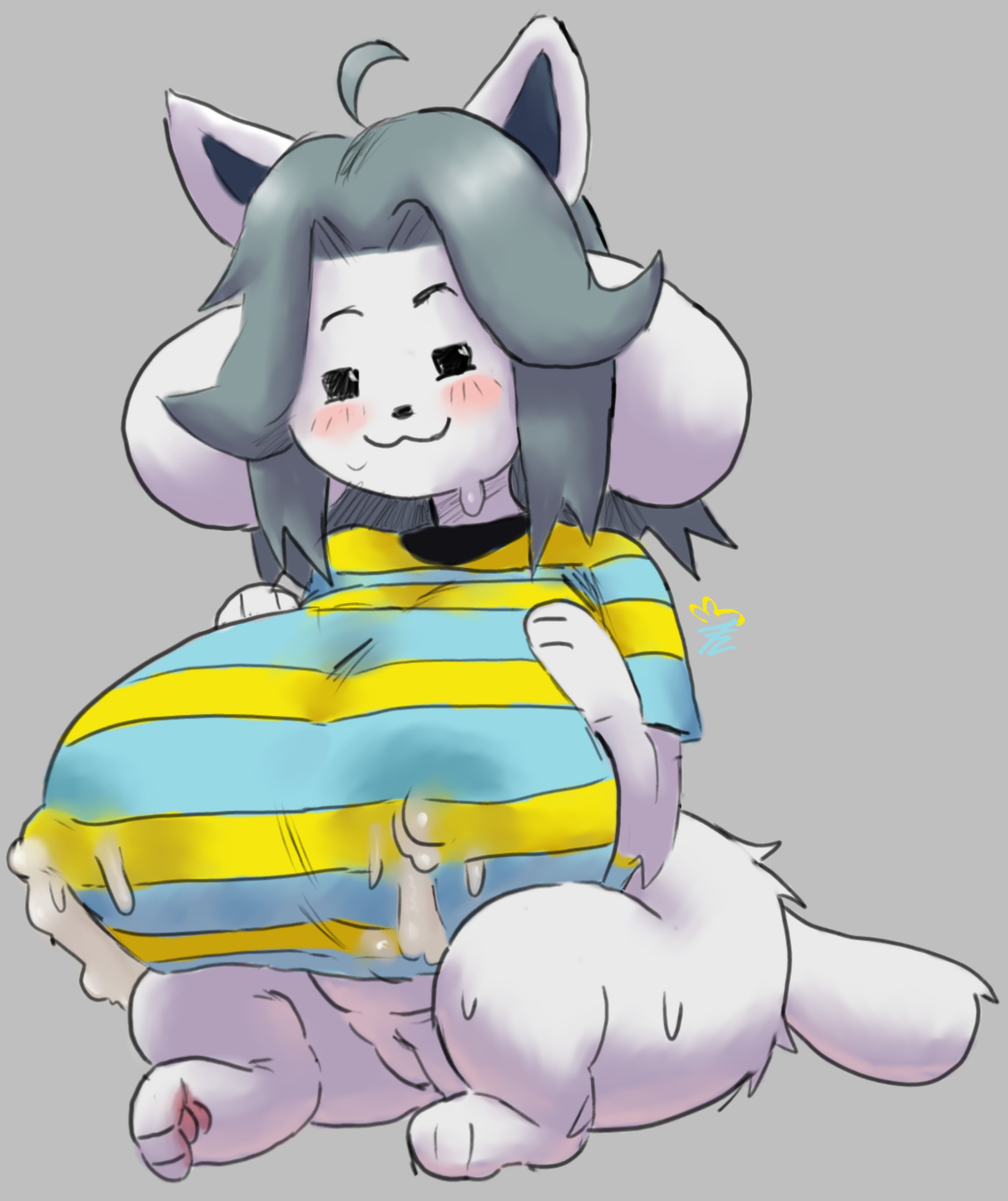 1girls, absurd res, anthro, ass, big breasts, big butt, blush, bodily fluids, breasts, breath, clothing, female, genitals, hi res, huge breasts, lactation, mammal, paws, pussy, short stack, shortstack, sweat, sweater, temmie, temmie (species), temmie (undertale), teztaz, topwear, undertale, undertale (series)