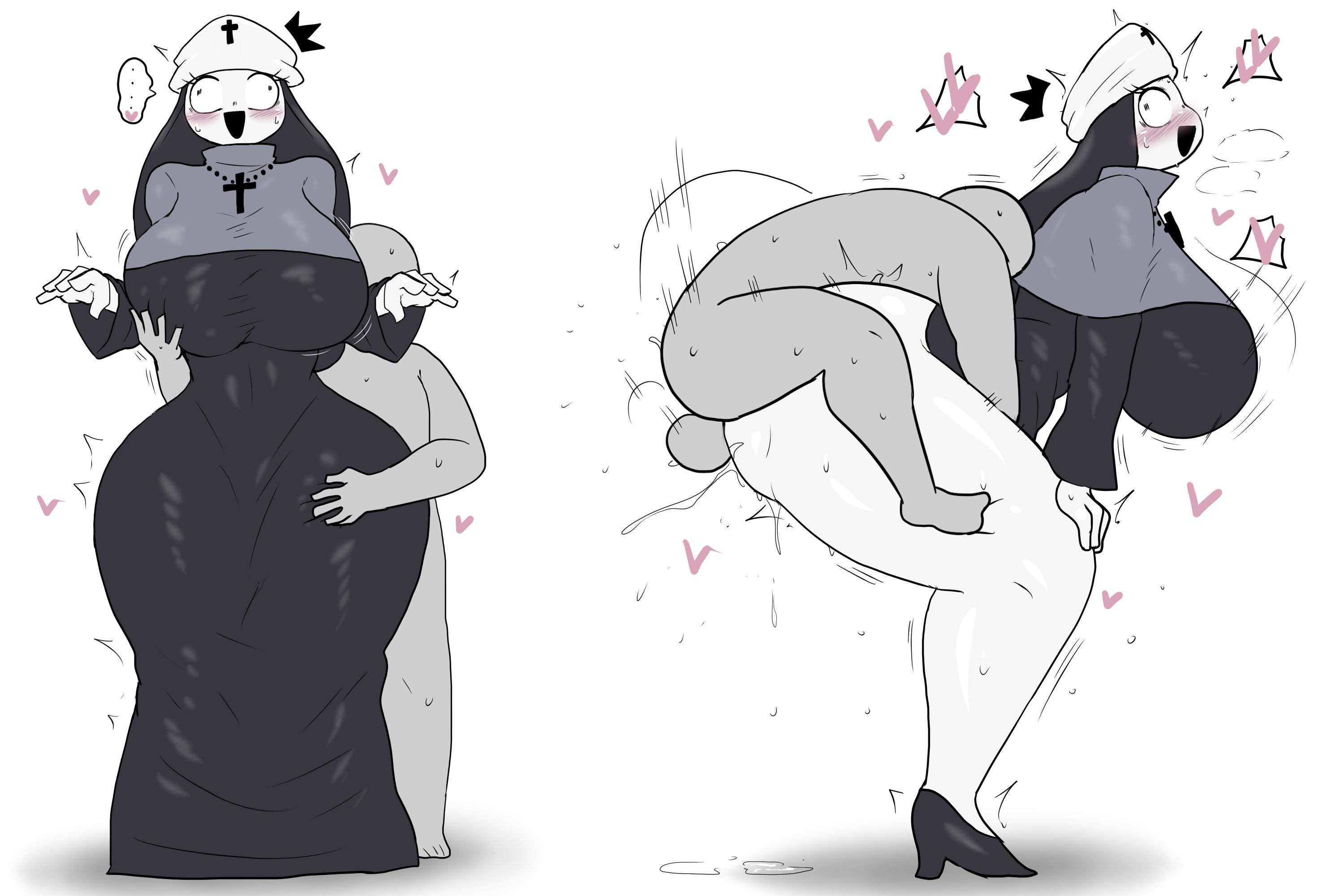 1boy1girl, 2d, 2d (artwork), ahe gao, alien, alien girl, alien humanoid, alien/human, anon, anonymous male, before and after, black clothing, bouncing breasts, breasts, curvy, curvy female, digital drawing (artwork), digital media (artwork), dress, enigi09, erection, erection under clothes, fnf, fnf mods, friday night funkin, friday night funkin mod, highres, huge breasts, large breasts, larger female, mounting, no text, nun, nun outfit, nun's habit, perching position, sex, sex from behind, size difference, smaller male, smile, smiley face, spoken heart, standing, standing sex, taki (fevertown), tall female, taller female, thick, thick ass, thick thighs, tight clothing, video game character