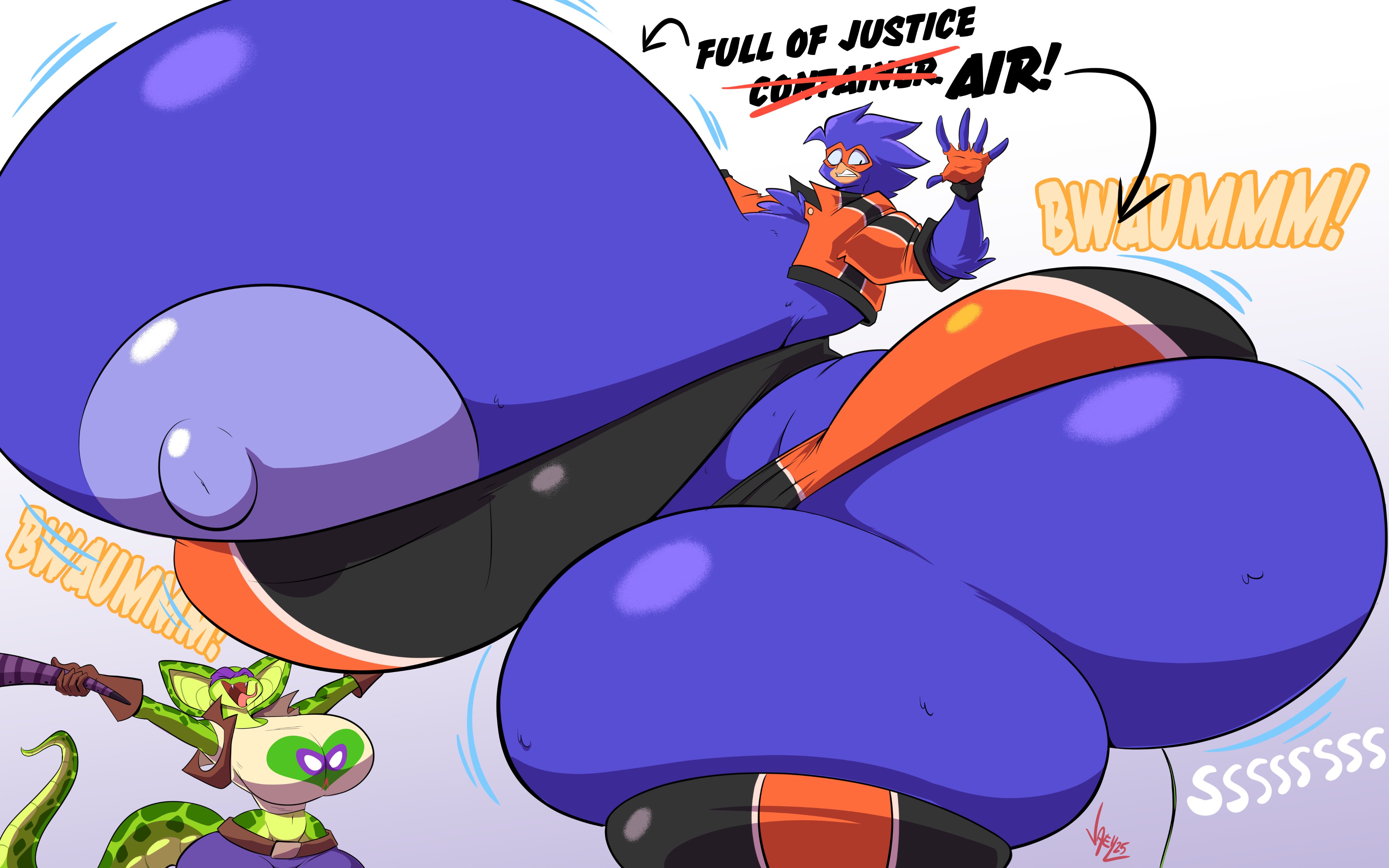 2girls, anthro, areolae, ass, ass bigger than head, ass bigger than torso, ass expansion, big ass, big breasts, breast expansion, breasts, breasts bigger than head, breasts bigger than torso, bubble butt, busty, busty bird, clothing, crop top, cropped jacket, dialogue, enormous ass, enormous breasts, evil container, fat ass, female, female only, furry, furry only, gigantic ass, gigantic breasts, gluteal fold, hosemistress, huge ass, huge breasts, hyper, hyper ass, hyper breasts, jaeh, large ass, large breasts, mask, massive ass, massive breasts, meme, nipple slip, nipples, original, shorts, solo, superheroine, tail feathers, text, thick ass, thick thighs, thunder thighs, top heavy, wide hips