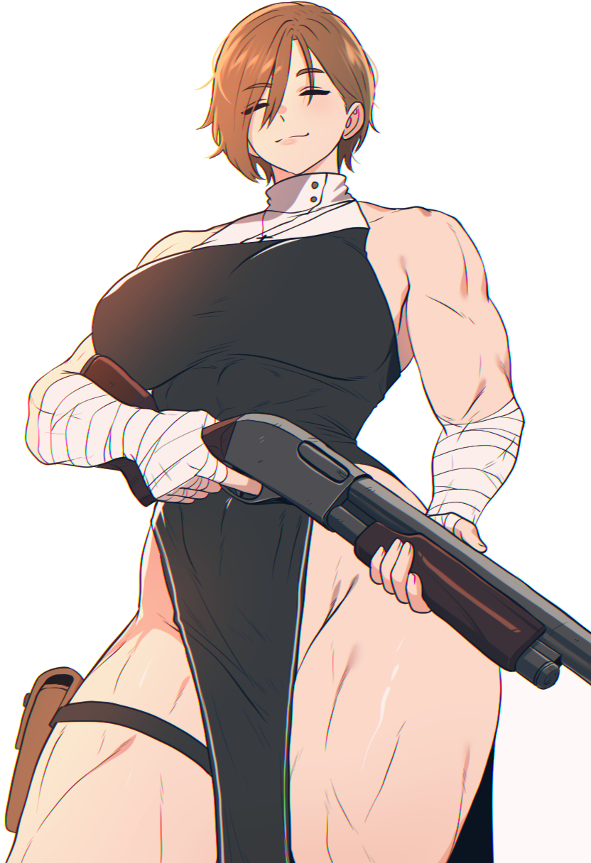 1girls, 2d, 2d (artwork), bell (spoiledmuffin), big breasts, breasts, clothed, clothed female, female, female focus, female only, gun, large boobs, large breasts, light skin, light-skinned female, nun, remington 870, shotgun, solo, solo female, solo focus, spoiledmuffin