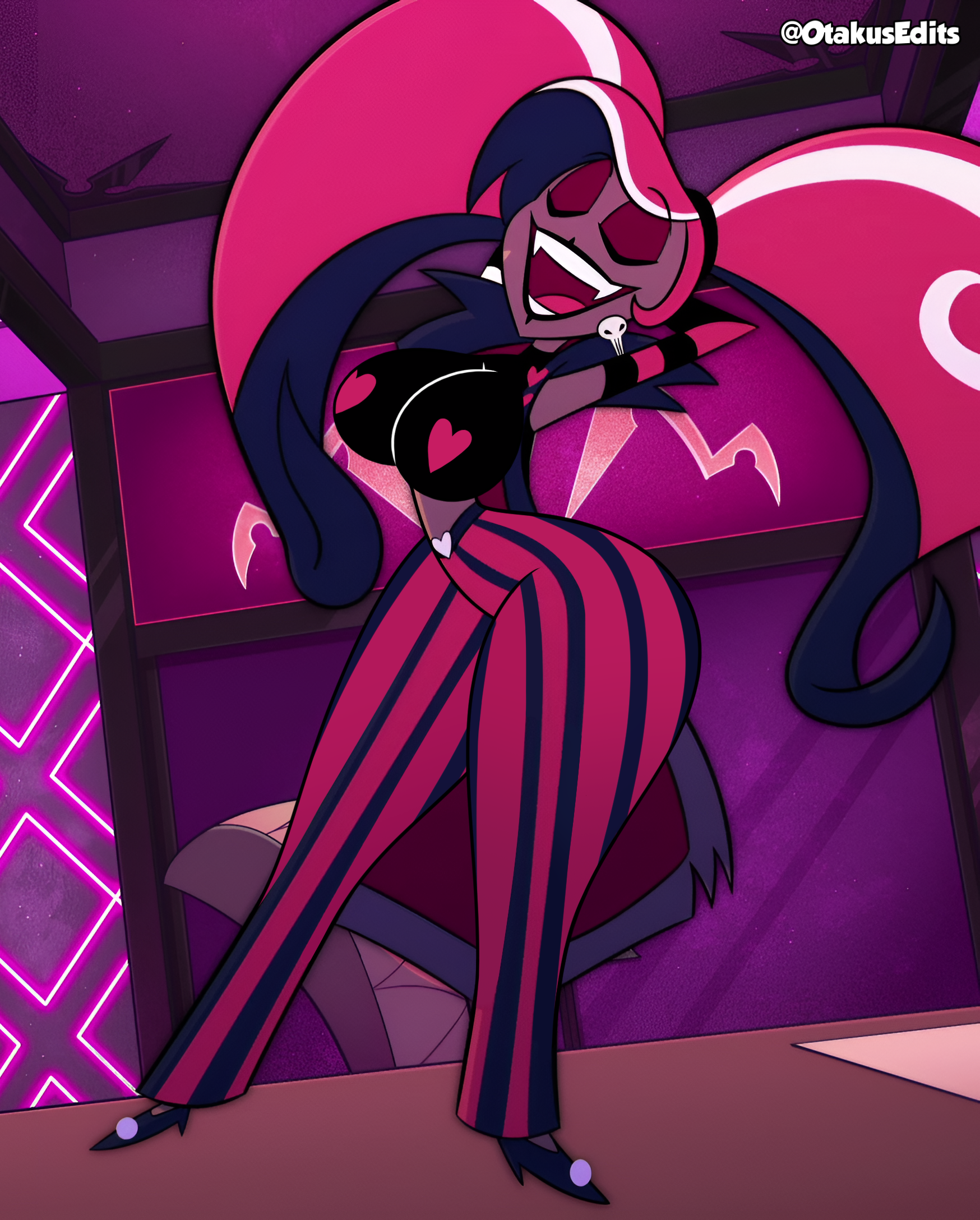 accurate art style, big breasts, big butt, breast expansion, butt expansion, hazbin hotel, otakusedits, thick, velvette