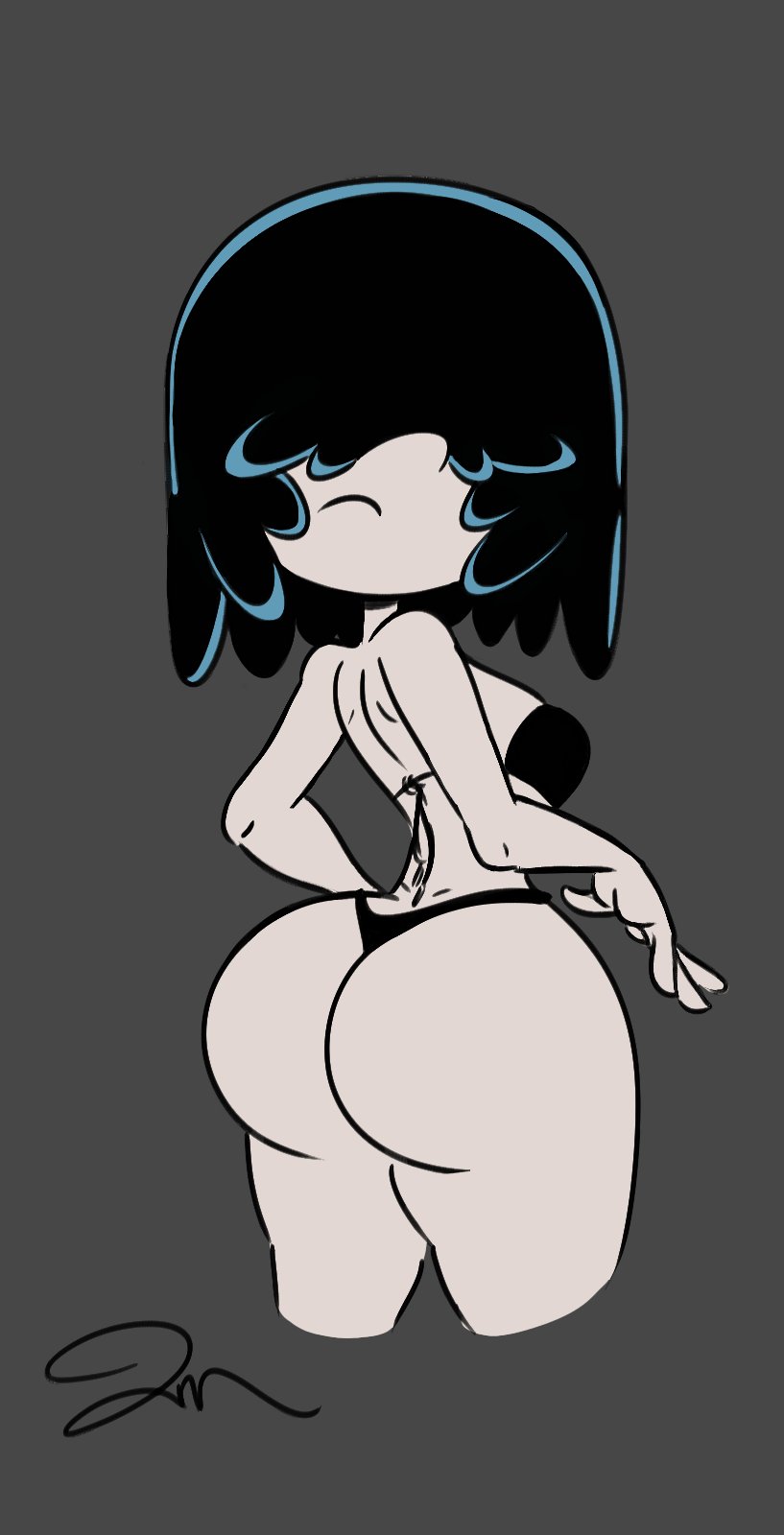 1girls aged_up ass back big_ass big_butt bikini black_hair bottom_heavy breasts bubble_ass bubble_butt female female_only frown goth goth_girl grey_background grey_skin hair_over_eyes huge_ass jose-miranda josethewey large_ass lucy_loud n-kosi n-kosi_(coloring) older sideboob small_waist solo solo_female solo_focus straight_hair swimsuit the_loud_house thick_thighs thighs thin_waist thong