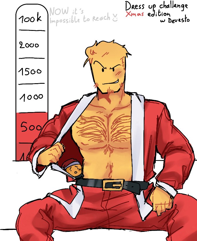 1boy, bara, belt, chest hair, christmas, devesto, die of death (roblox), fit, fit male, hairy chest, mequot, roblox, roblox game, robloxian, santa costume, tagme, ts phung