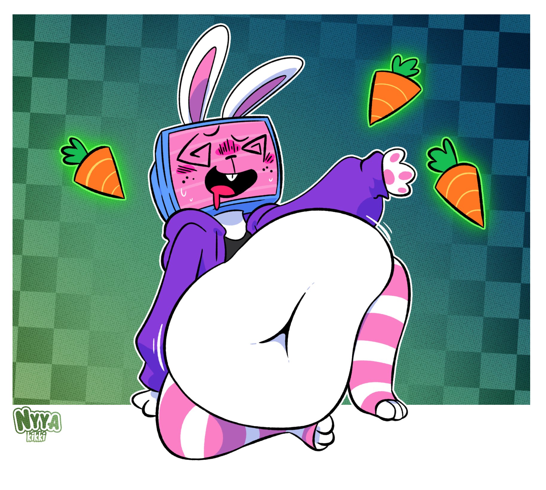 1female, anthro, carrots, dizzy eyes, fat female, fat fetish, female, female only, melanie (regretevator), nyyakikki, rabbit, rabbit ears, rabbit girl, regretevator, roblox, roblox game, tagme, tv head