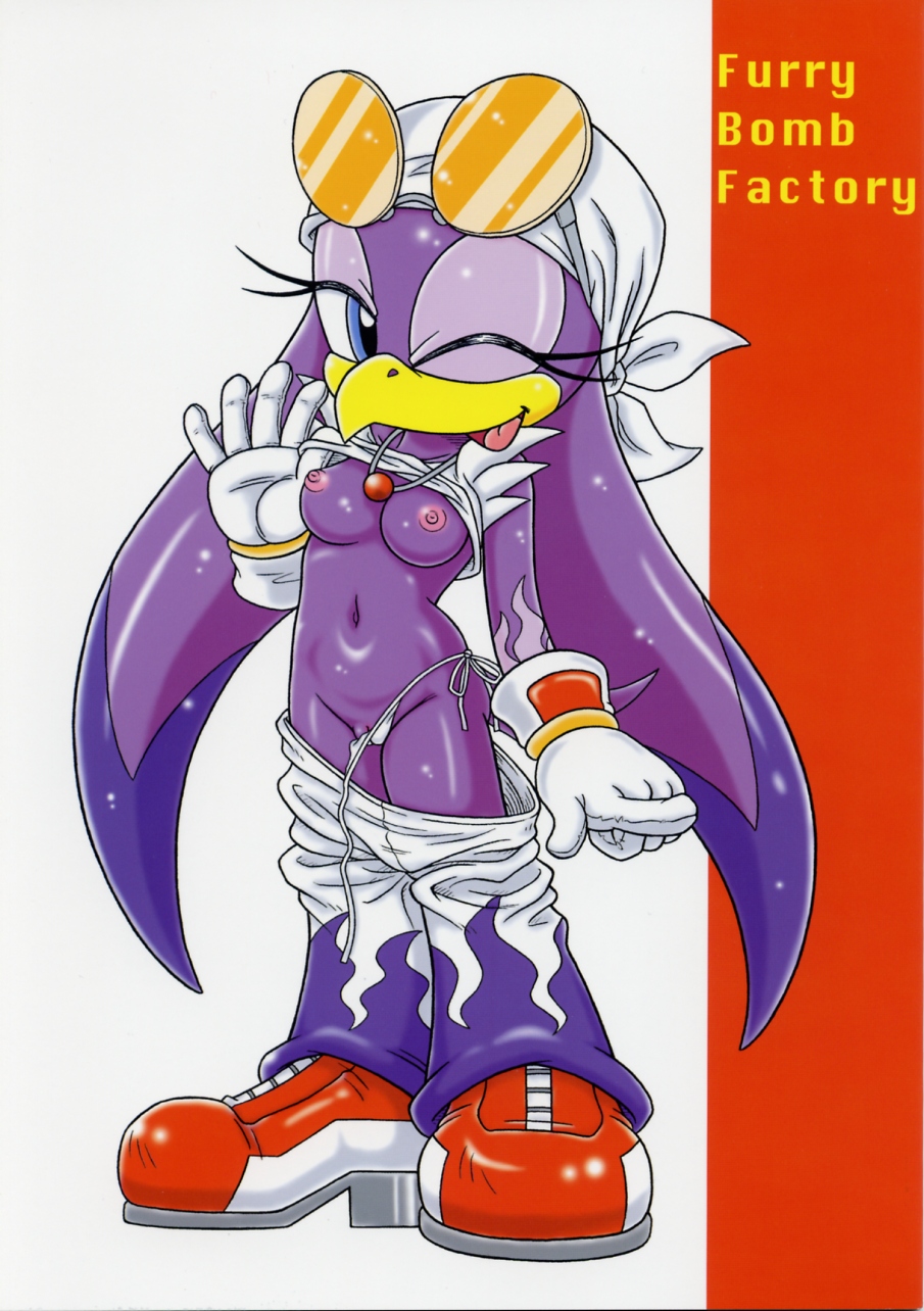 anthro avian bandana bird breasts clothing comic eyewear female footwear furry_bomb goggles hi_res jewelry karate_akabon mostly_clothed necklace nipples non-mammal_breasts pants pussy shoes simple_background solo sonic_(series) sonic_riders underwear wave_the_swallow