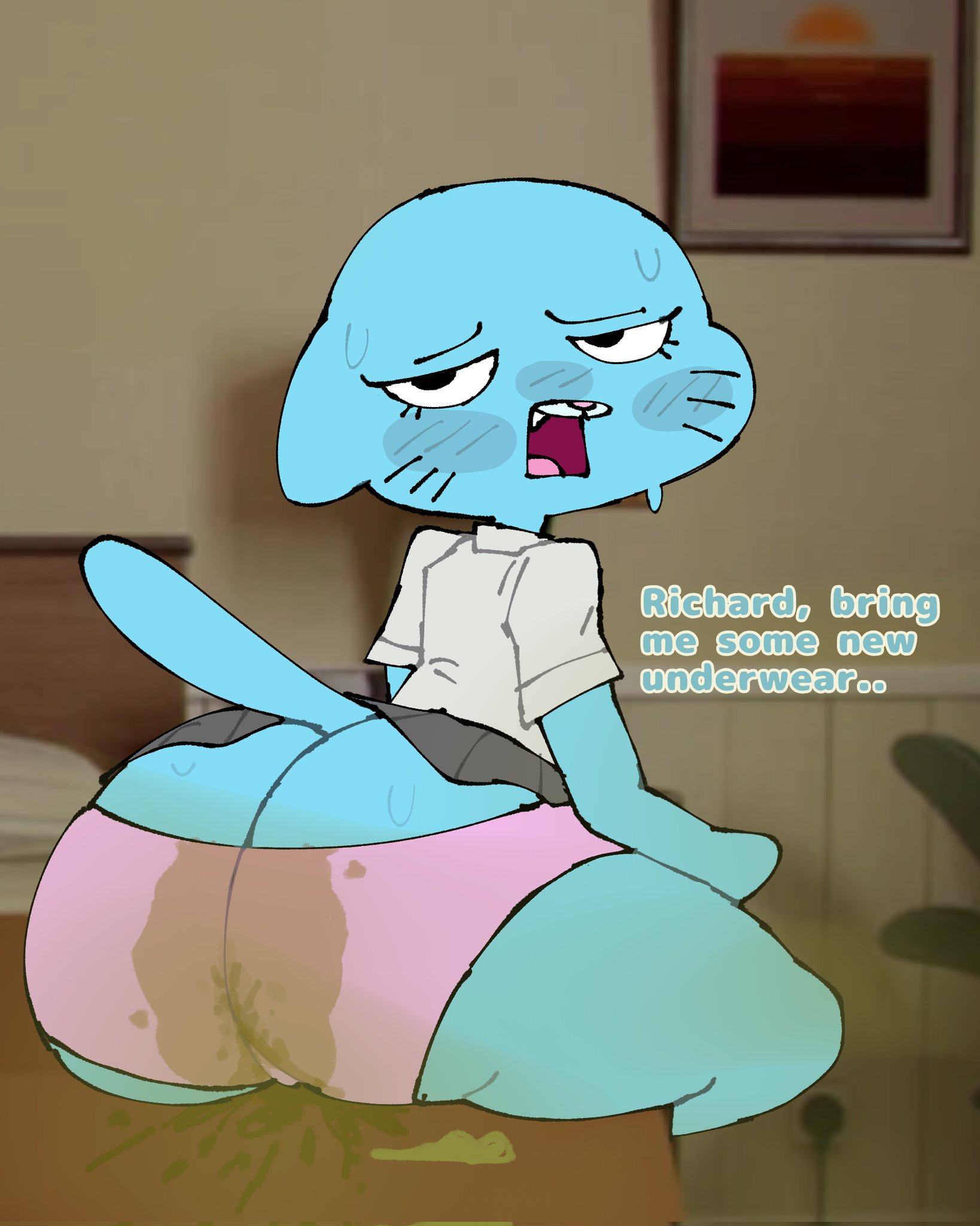 ass, bedroom, big ass, blue body, blue fur, cartoon network, clothing, fart, fart fetish, fart stain, fat ass, feline, female, female farting, female only, fully clothed, furry, furry female, furry only, huge ass, looking at viewer, nicole watterson, no genitals, no sex, possibleexport, sitting, skirt, solo, solo female, swamp ass, sweat, sweaty, sweaty ass, tagme, tawog, the amazing world of gumball, thick ass, thick thighs, thighs, underwear