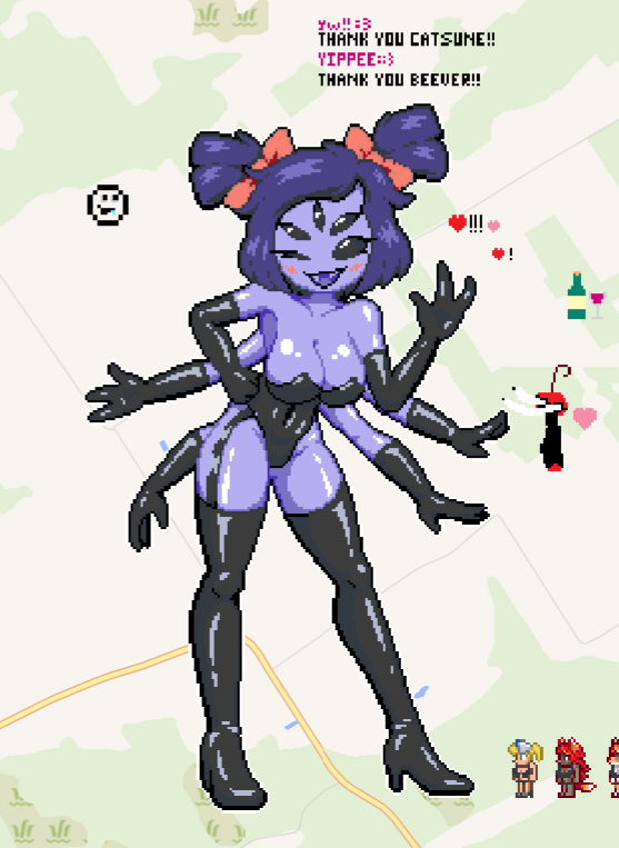 1girls, arachnid, blush, cleavage, elbow gloves, fangs, latex, muffet, spider, spider girl, tagme, thick thighs, undertale, undertale (series), wplace