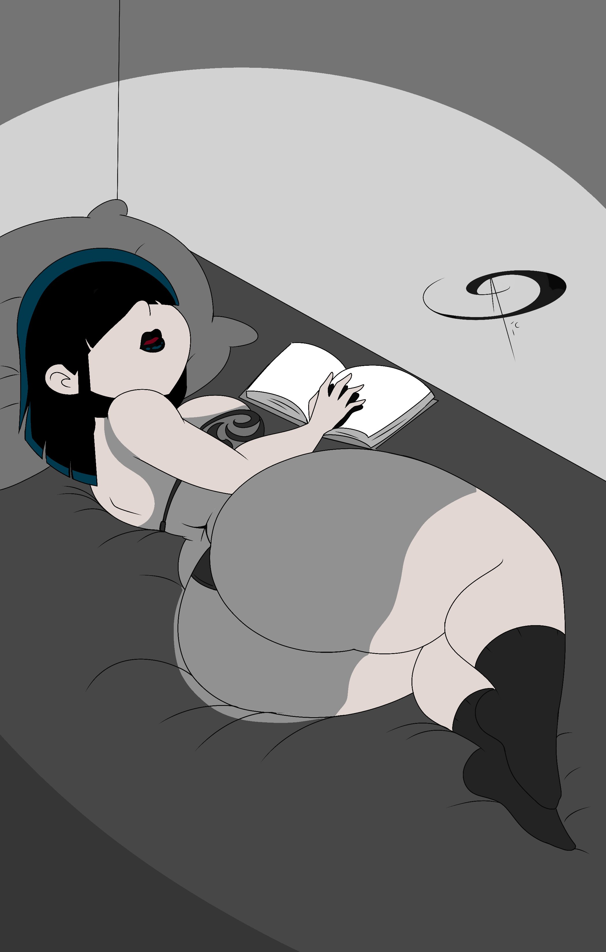 1girls, aged up, ass, back, bangs, big ass, big breasts, big butt, black hair, black lipstick, book, bottom heavy, bra, breasts, female, female only, frostbiteboi, gigantic ass, goth, goth girl, gothic, hair over eyes, huge ass, huge butt, large ass, lucy loud, n-kosi, n-kosi (coloring), older, on side, panties, socks, solo, solo female, solo focus, straight hair, the loud house, thicc-verse, thick, thick ass, thick thighs, thighs, thong, underwear, white skin