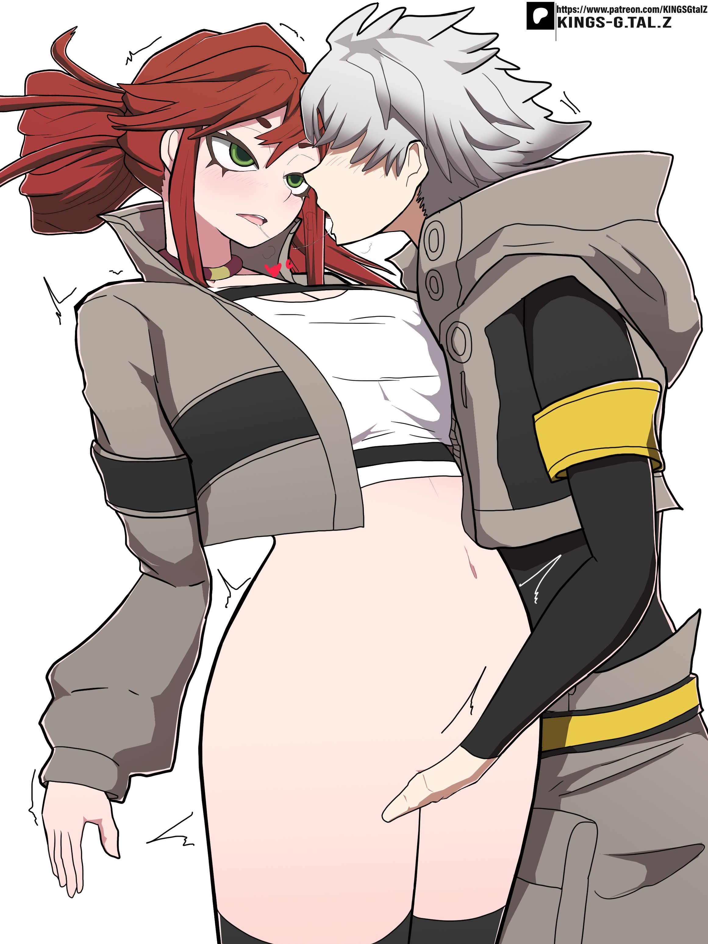 1boy, 1girls, after kiss, bottomless, clothed, clothing, female, fingering, gachiakuta, kings-gz, kissing, male, masturbation, no panties, no pants, partially clothed, riyou reaper, rudo surebrec