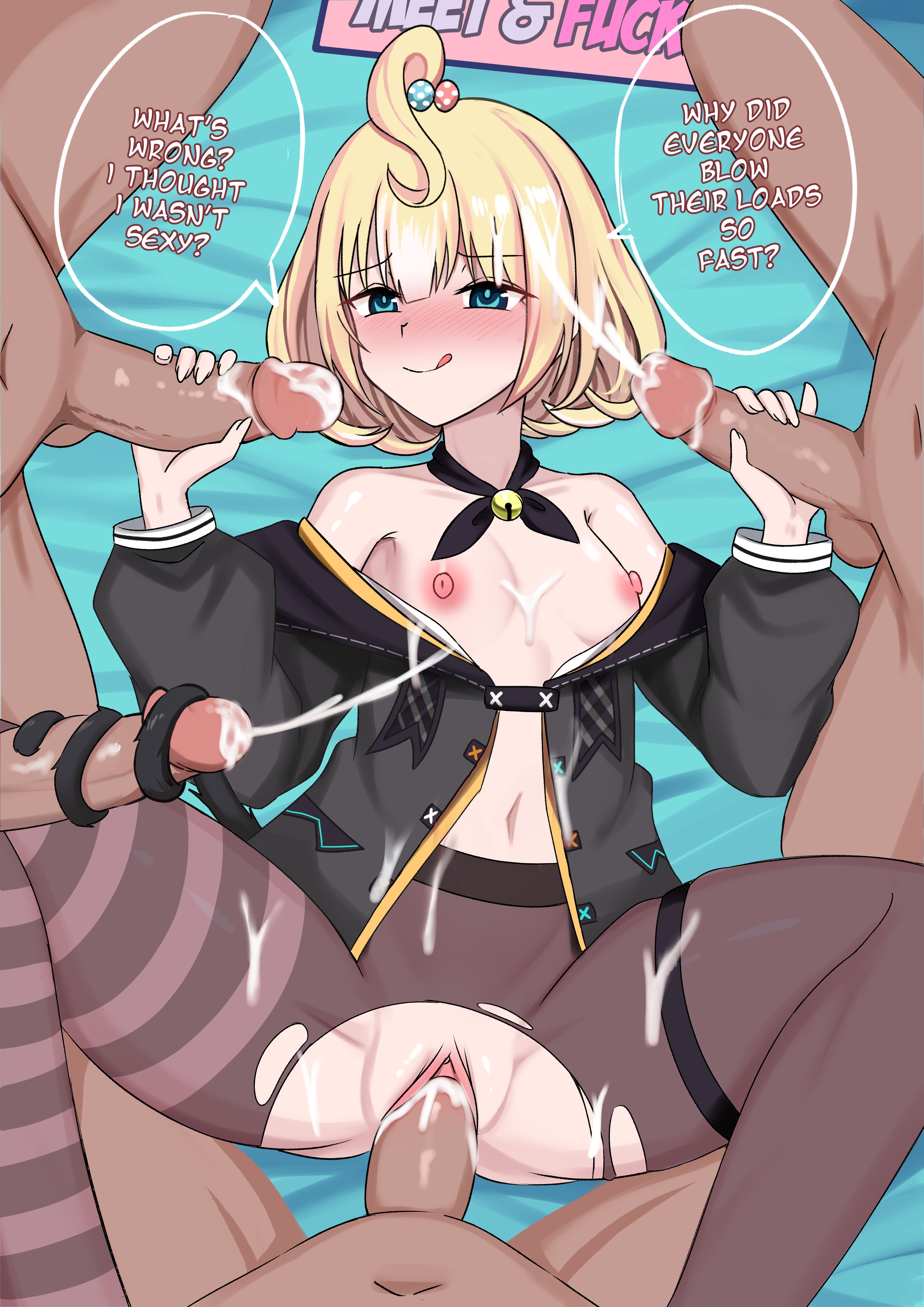 1girls, ahoge, blonde female, blonde hair, blue eyes, blush lines, breasts, cum, cum in pussy, cum on body, female, gangbang, group sex, handjob, male, millie parfait, multiple boys, multiple males, nijisanji, nijisanji en, partially clothed, pussy, short hair, small breasts, stockings, vaginal penetration, virtual youtuber, vtuberfanart, xanadu avici