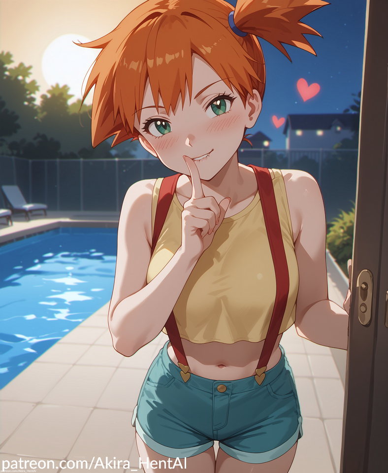 ai_assisted ai_generated akira_hentai akira_hentai date dating door flirting horny in_doorway inviting kasumi_(pokemon) looking_down opening patreon_reward patreon_username pokemon red_hair redhead_female shushing white_girl