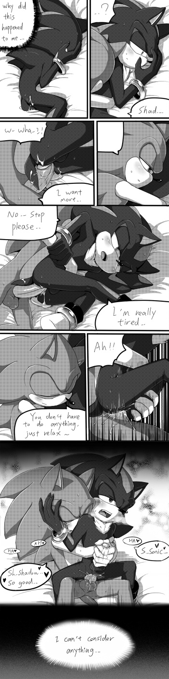 7624cq anal anal_sex balls bed blush closed_eyes comic cum cum_in_ass cum_inside dialogue furry heart hedgehog lying male mammal orgasm penetration penis shadow_the_hedgehog sonic_(series) sonic_the_hedgehog text yaoi