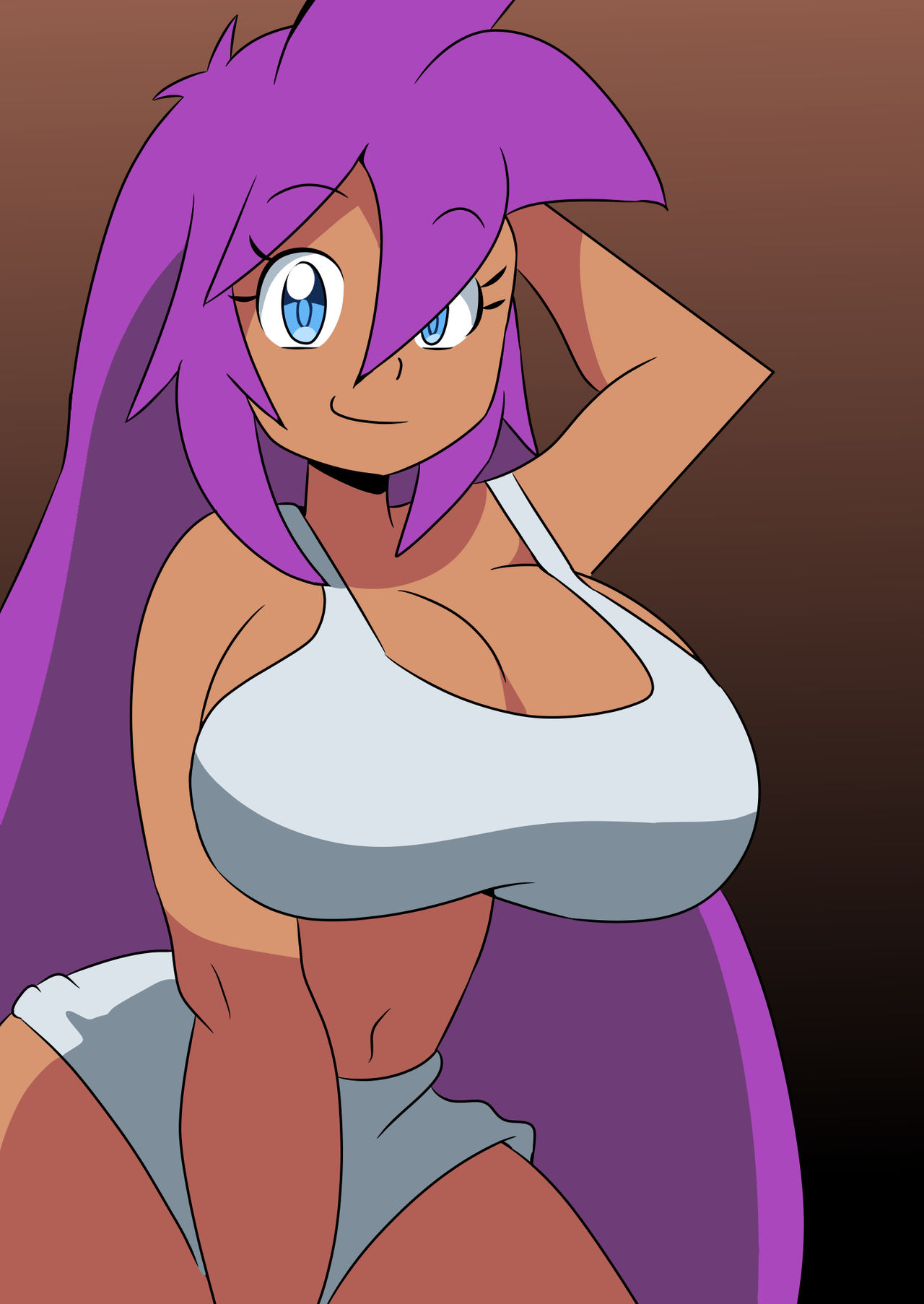artistosoft belly_button big_breasts blue_eyes bra digital_media_(artwork) female female_only half_genie long_hair looking_at_viewer purple_hair shantae shantae_(character) solo solo_female tagme tan_skin