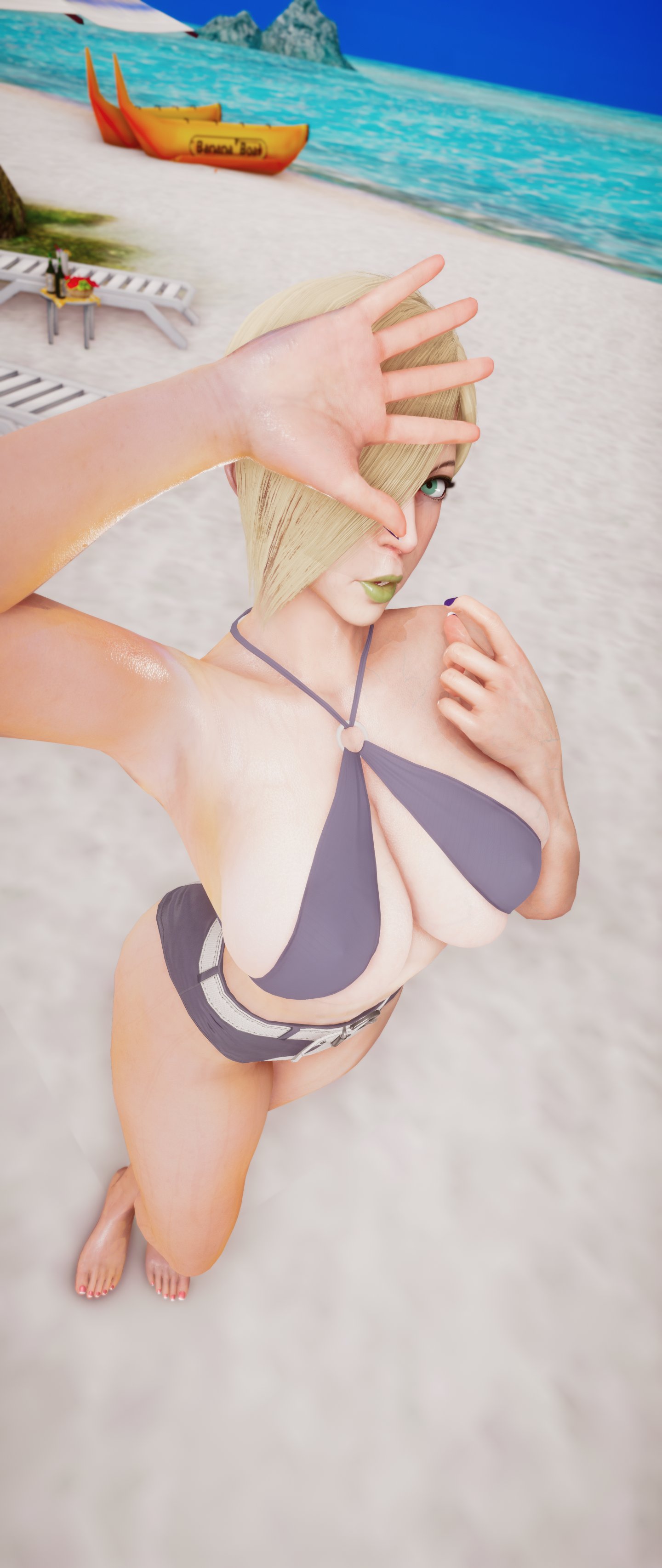 3d athletic athletic_female big_breasts blonde_hair breasts busty cleavage ecchi_fighties falke_(street_fighter) female female_focus female_only green_eyes hair_over_one_eye hourglass_figure makeup short_hair street_fighter street_fighter_v tagme wide_hips