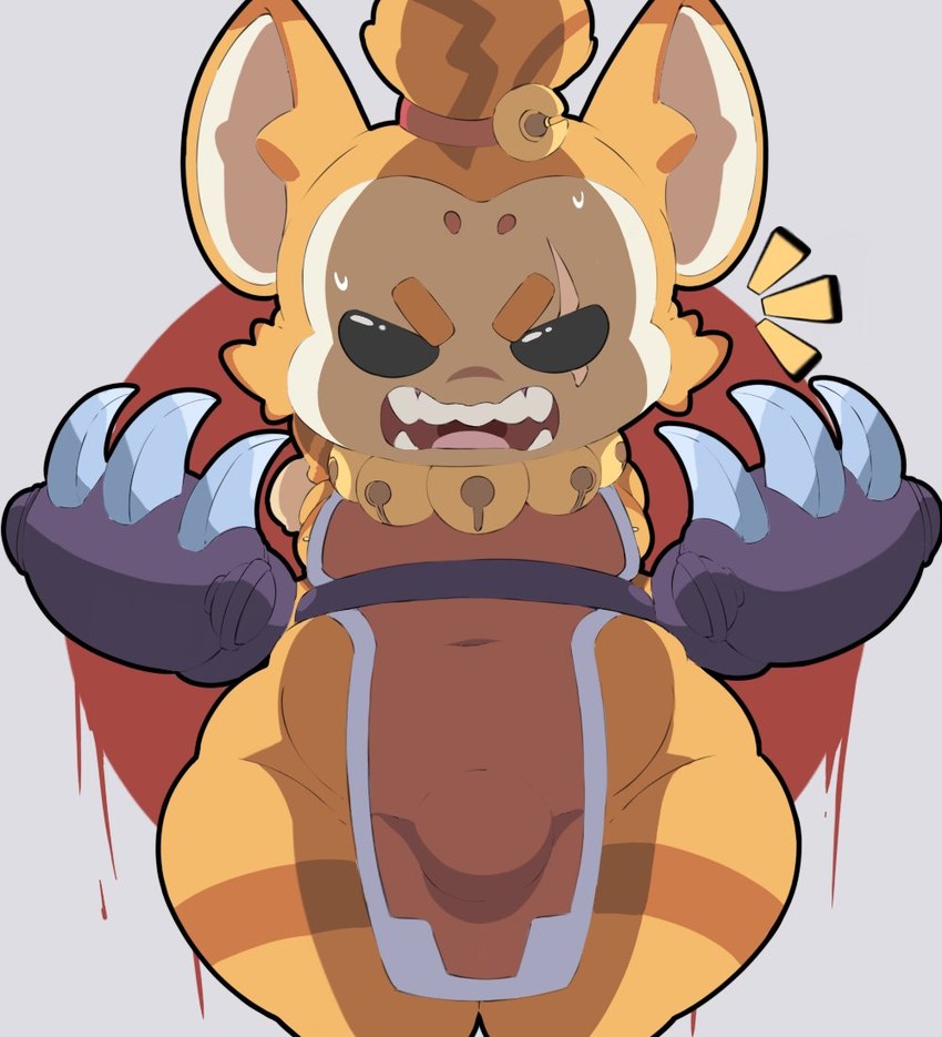 bell_collar belly black_eyes brawl_stars brown_clothing brown_dress claws domestic_cat facial_scar fat_ass felid feline felis femboy fur furry karikhuri kit_(brawl_stars) male mammal multicolored_body multicolored_dress orange_body orange_ears scar sharp_teeth slit_dress solo supercell_(company) teeth thicc tongue white_clothing
