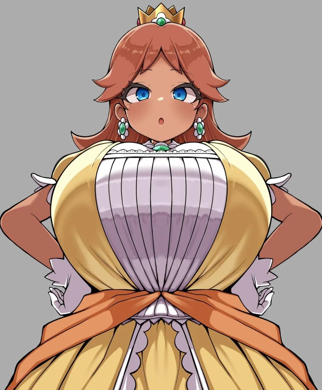 1girls, ai generated, artist request, breast focus, breasts, dress, female, huge breasts, princess, princess daisy, tagme
