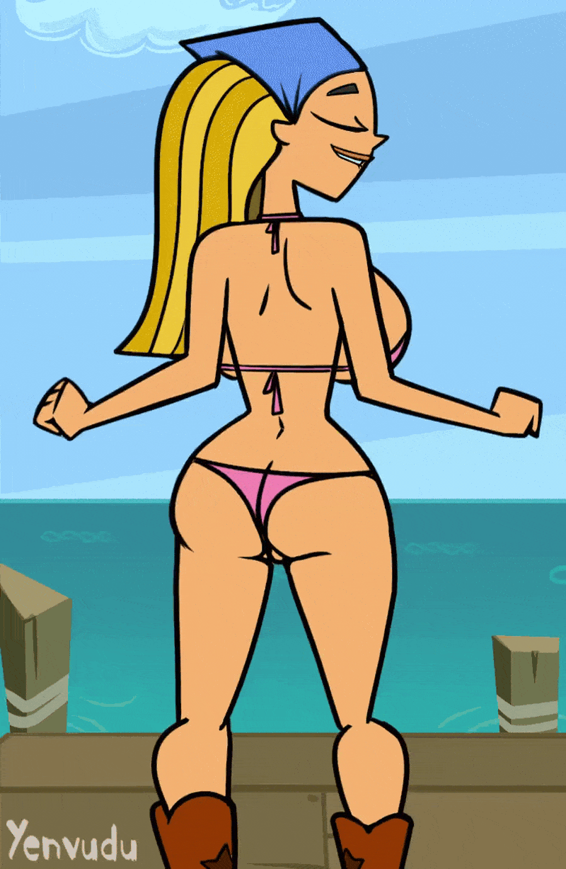 2d, 2d animation, animated, ass, backboob, big breasts, bikini, blonde hair, boots, breasts, bubble butt, busty, butt crack, cowboy boots, dancing, female, female focus, female only, hourglass figure, large breasts, light skin, light-skinned female, lindsay (tdi), long hair, rear view, shaking, shaking ass, total drama island, wide hips, yenvudu