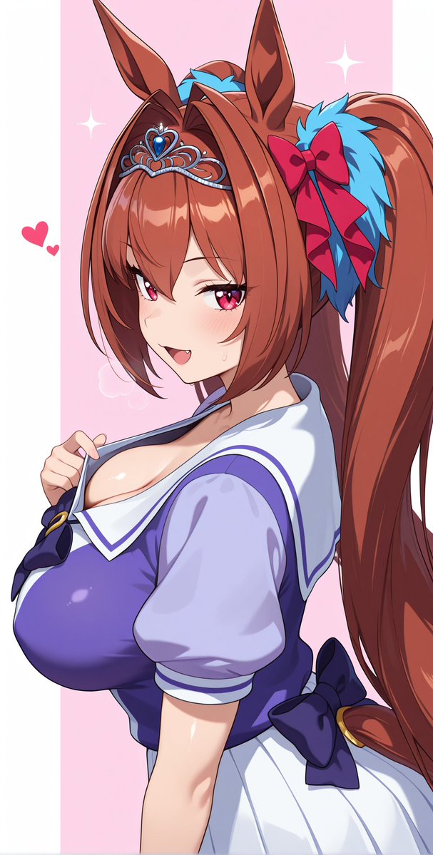 ai_generated animal_ears breasts daiwa_scarlet_(umamusume) female hips horse_girl looking_at_viewer pussy red_eyes ribbon_in_hair showing_breasts tiara tracen_school_uniform twintails umamusume umamusume_pretty_derby
