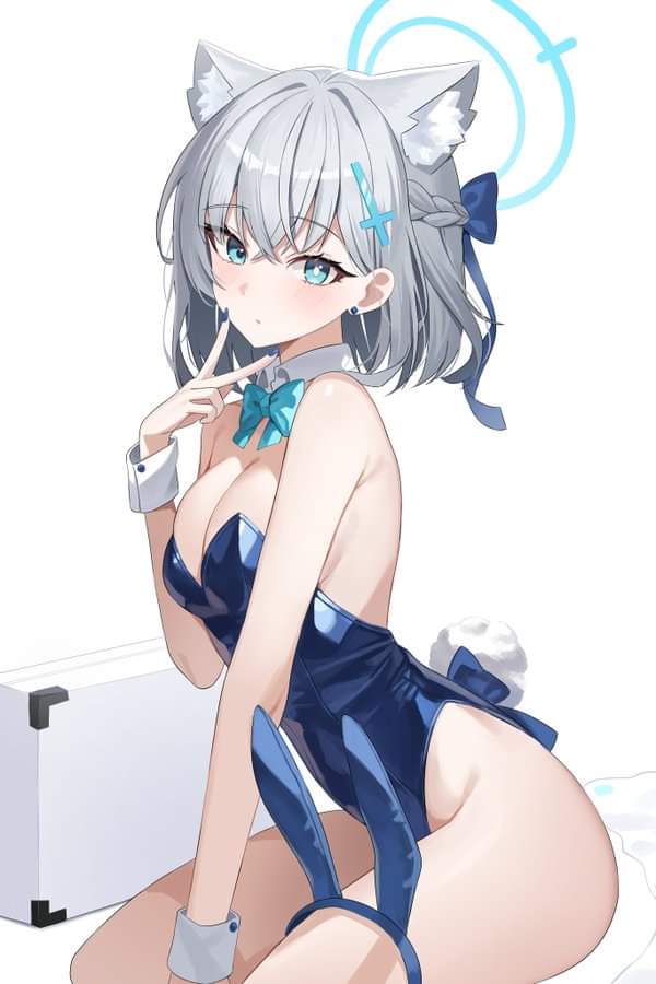 1girls, animal ears, artist request, blue archive, bunny ears headband, bunnysuit, female, female only, halo, shiroko (blue archive), wolf girl