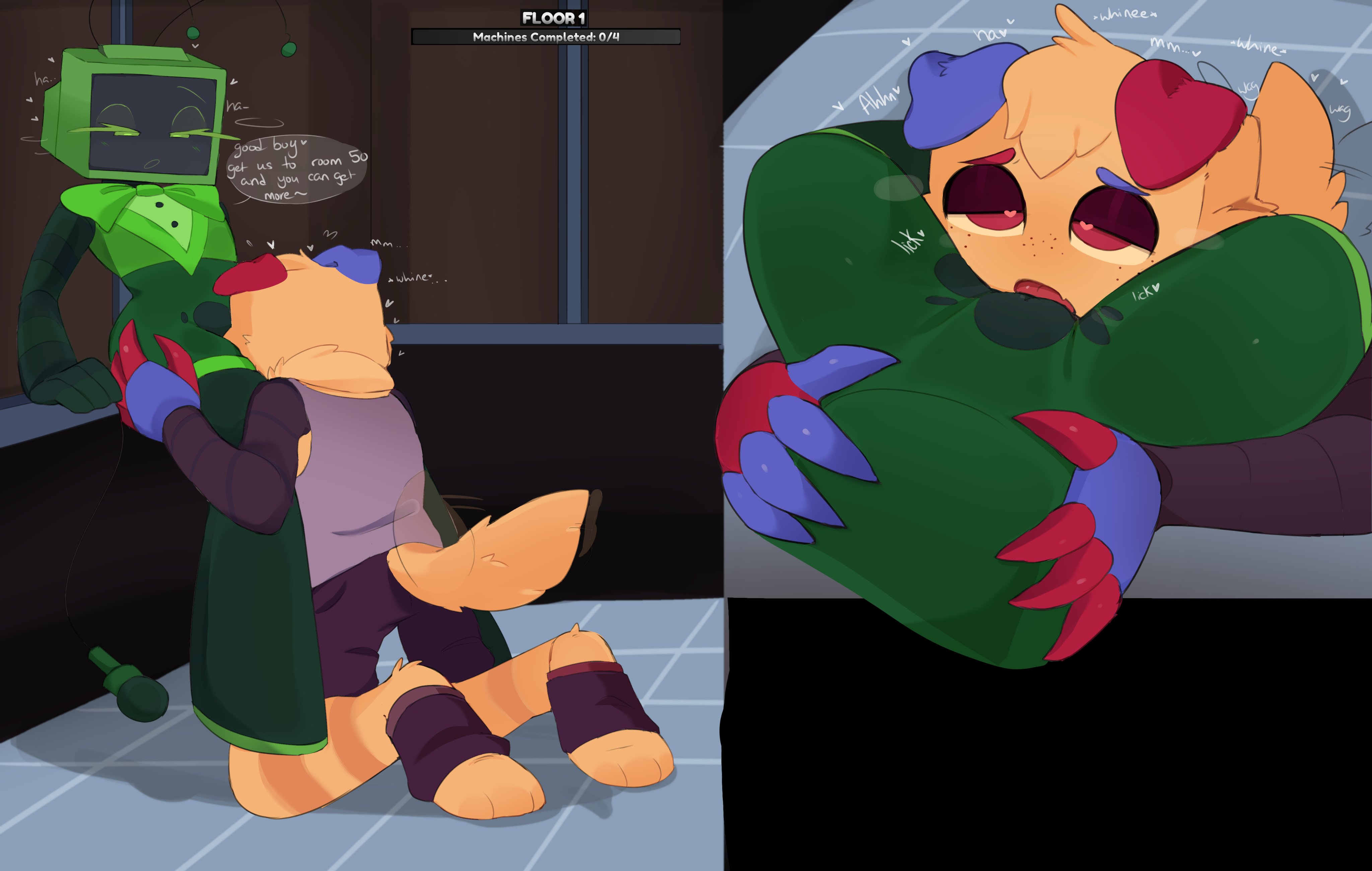 1boy, 1girls, clovii nsfw, cunnilingus, dandy's world, eating pussy, female, furry male, goob (dandy's world), kaeso approved, male, pussy, ripped clothing, roblox game, robot, robot girl, tagme, tv head, tv head robot, vee (dandy's world)