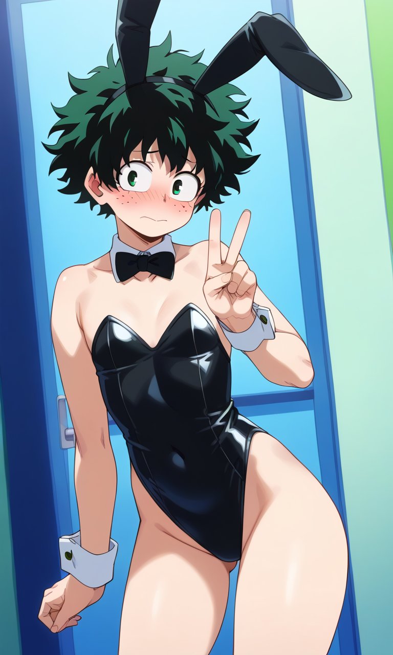 ai generated, bunny costume, deku, femboy, izuku midoriya, male, my hero academia