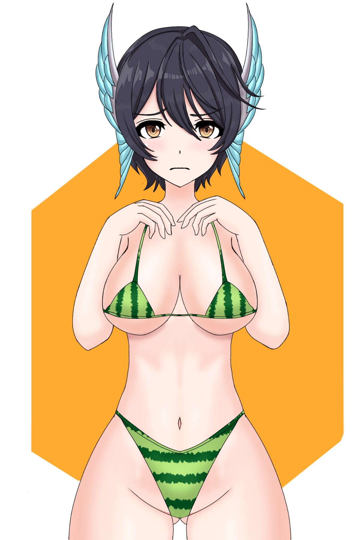 big_breasts d4dj luckyyou894 melon miyake_aoi pointy_chin swimsuit