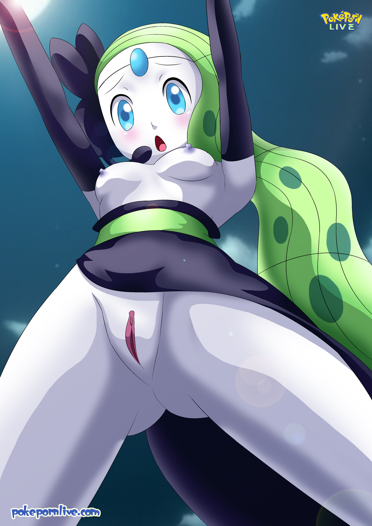 1girls, anthro, ass, bbmbbf, blue eyes, breasts, female, game freak, green hair, legendary pokemon, meloetta, moon, night, nipples, open mouth, palcomix, pokémon (species), pokemon, pokemon (species), pokepornlive, pussy, solo