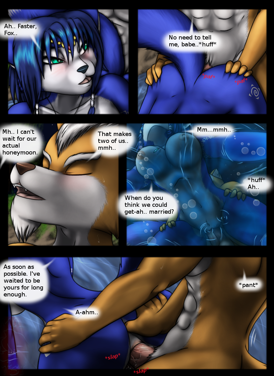 2016 all_fours anal anal_fingering anthro areola ass balls black_nose blue_body blue_fur blue_hair blush breasts butt canid canine canon_couple closed_eyes comic dialogue doggy_style doggystyle duo english_text erection female fingering fox fox_mccloud from_behind_position fur genitals hair hi_res jewelry krystal male male/female male_penetrating mammal moltsi navel necklace nintendo nipples nude orange_body orange_fur penetration penile penile_penetration penis penis_in_pussy sex skinny_dipping star_fox straight text vaginal vaginal_penetration video_games