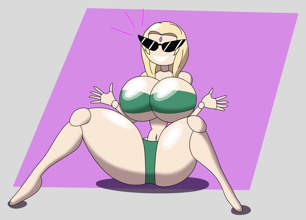 armpits ass bimbo breasts crabla female huge_breasts huge_thighs implied_transformation knick_knack naruto permanent_smile short_hair smile sunglasses sunglasses_on_face sunnification thick_thighs thin_waist tinted_eyewear transformation tsunade wide_hips