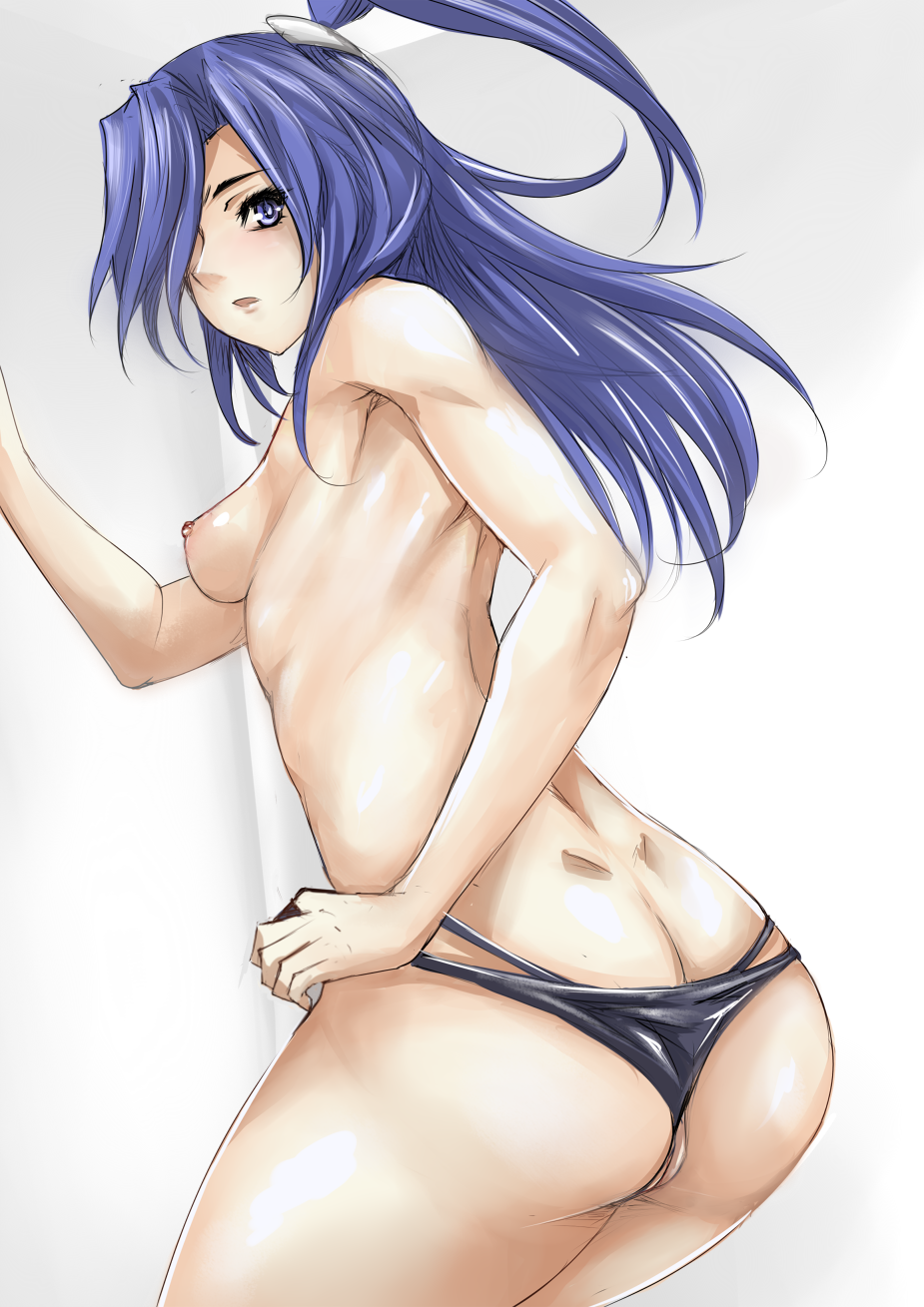 armpit ass blue_eyes blue_hair female kazanari_tsubasa nonoririn panties pose senki_zesshou_symphogear small_breasts