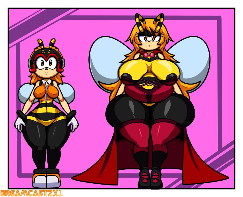 1girls bee before_and_after big_ass big_breasts breasts_bigger_than_head breasts_out charmy_bee dreamcastzx1 front_view furry furry_female furry_only genderbent genderswap_(mtf) helmet knuckles'_chaotix long_hair long_hair_female mobian mobian_bee plump rule_63 short_hair short_hair_female sonic_(series) sonic_heroes sonic_the_hedgehog_(series) stockings stripes superbunnygt tagme thick_ass thighhighs thighs time_skip wings