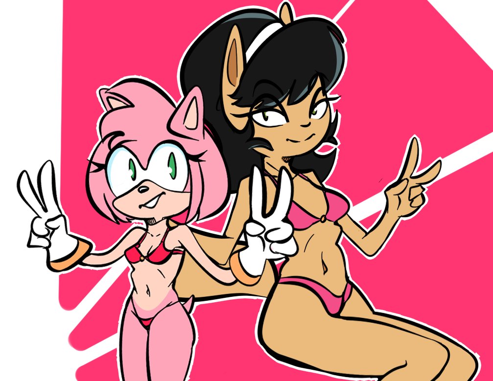 2girls 4kids_entertainment amy_rose bikini furry gold_kott kitty_katswell nickelodeon nicktoons sonic_(series) t.u.f.f._puppy