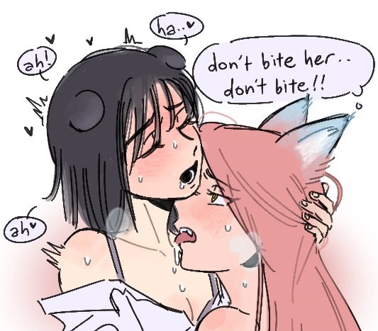 bear_girl colored_sketch cutoff fox_girl kissing_neck making_out moaning motii yuri