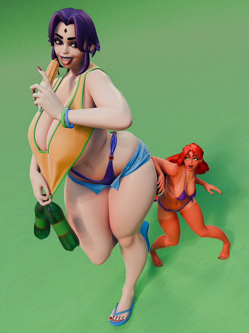 2girls 3d 3d_(artwork) alien alien_girl ass big_ass big_boobs big_breasts big_butt bigger_female bikini boobs breasts butt dc dc_comics female female_focus female_only giantess goth goth_girl height_difference koriand'r larger_female mini_giantess rachel_roth raven_(dc) shorter_female size_difference smaller_female starfire teen_titans violentfran