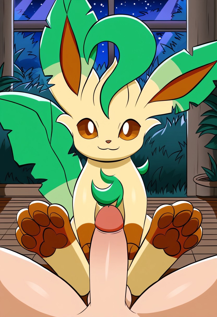 ai_generated feet foot_fetish foot_play footjob fur happy leafeon nintendo pawjob pawpads paws pokemon pokemon_(species) pov trainer uncensored