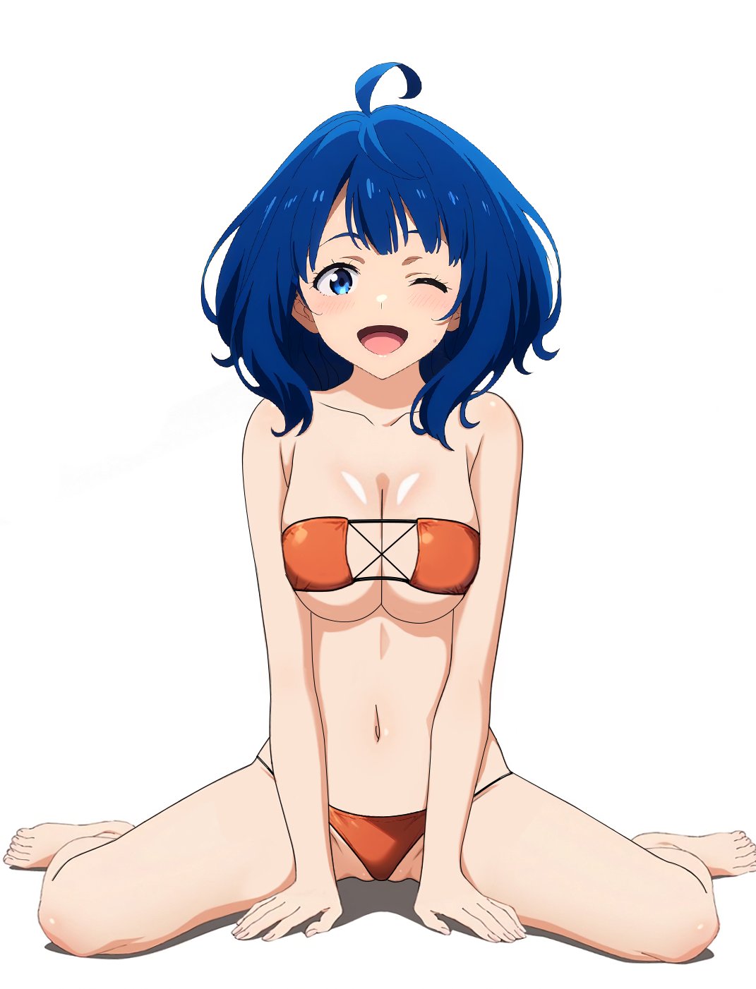 1girls ahoge antenna_hair arm_support bare_arms bare_belly bare_calves bare_chest bare_hands bare_hips bare_knees bare_legs bare_midriff bare_navel bare_shoulders bare_skin bare_soles bare_thighs bare_toes barefoot belly belly_button bikini bikini_bottom bikini_only bikini_top blue_eyebrows blue_eyes blue_eyes_female blue_hair blue_hair_female blush blush_face blushed_face blushing_face blushing_female breast_squeeze breasts busty busty_female busty_girl busty_teen calves cleavage cleft_of_venus collarbone curvy curvy_body curvy_female curvy_figure curvy_teen dot_nose exposed_arms exposed_belly exposed_chest exposed_hips exposed_legs exposed_midriff exposed_navel exposed_shoulders exposed_skin exposed_thighs exposed_toes eye_closed eyepatch_bikini fair_skin feet female female_focus female_only fingernails fingers full_body groin hand_on_floor hand_on_ground hands_on_floor hands_on_ground high_resolution high_school_student highres human jpeg knees large_breasts lean_body lean_figure legs legs_apart light-skined_female light-skinned light-skinned_female light_skin light_skin_female light_skinned light_skinned_female long_hair looking_at_viewer m_legs make_heroine_ga_oo_sugiru! marusankaku midriff narrow_waist navel on_knees one_eye_closed one_eye_open open_mouth open_mouth_smile orange_bikini orange_bikini_bottom orange_bikini_top orange_string_bikini orange_swimsuit orange_swimwear parted_lips partially_visible_vulva pressing_breasts_together pushing_breasts_together pussy school_girl shiny_breasts shiny_hair shiny_shoulders shiny_skin shoulders simple_background sitting sitting_on_floor sitting_on_ground sitting_on_knees slender_body slender_waist slight_blush slim_girl slim_waist smile smiley_face smiling_at_viewer smooth_skin solo spread_legs squeezing_breast squeezing_breasts squeezing_breasts_together strapless strapless_bikini string_bikini swimsuit swimwear teen_girl teenage_girl teenager thick_thighs thighs thin_waist toes tongue v-line vulva white_background wink winking winking_at_viewer winking_eye yanami_anna