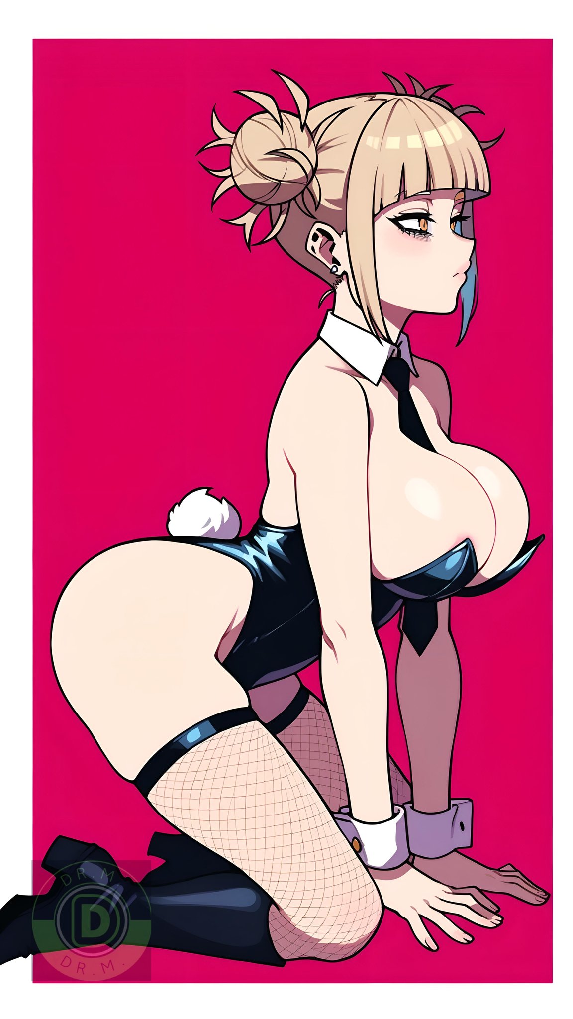 1girls ai_generated alternate_version_available big_breasts blonde_hair boku_no_hero_academia breasts bunny_tail ecchi fishnet_legwear leotard my_hero_academia playboy_bunny pmustum red_background short_hair solo tagme thighhighs thighs