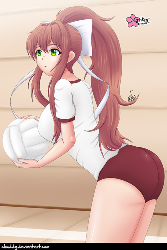 clouddg doki_doki_literature_club gym gym_clothes gym_uniform monika_(doki_doki_literature_club) sports_uniform sportswear volleyball