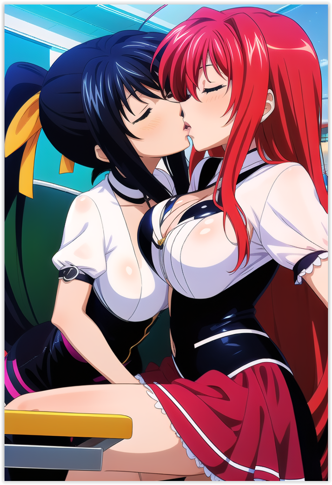 2females 2girls 2women ai_generated akeno_himejima girl_on_girl high_school_dxd lesbian_couple lesbian_kiss lesbian_sex rias_gremory yuri yuri yuri