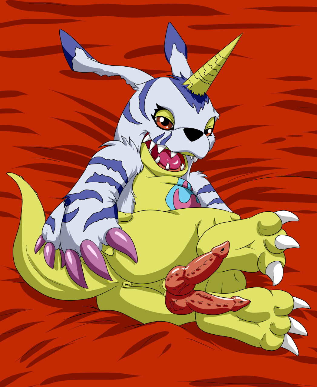 animal_genitalia animal_penis anus digimon diphallia diphallism gabumon glacierk hemipenes male male_only multi_penis penis presenting raised_leg solo